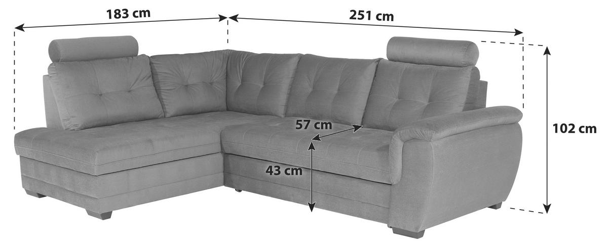 Ecksofa mit Schlaffunktion + Bettkasten Falco, Mikrofaser - Dunkelgrau/Dunkelbraun, KONVENTIONELL, Textil (183/251cm) - Ondega