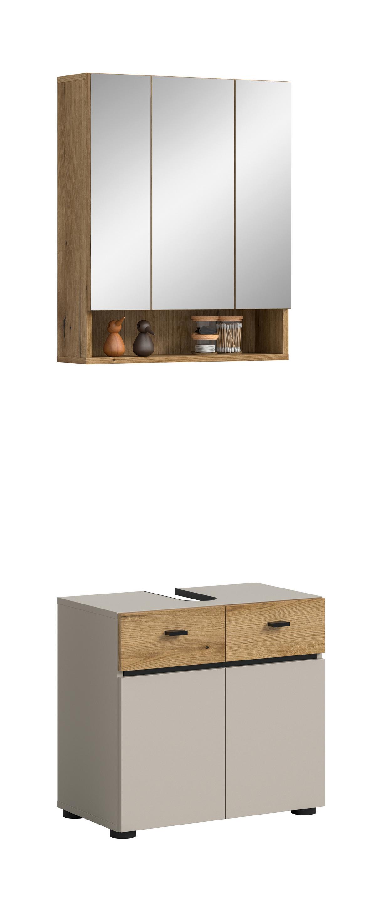 Badezimmer Aqua Kaschmir/Eichefarben B: 60cm - Kaschmir/Eichefarben, Trend, Glas/Holzwerkstoff (60cm) - MID.YOU