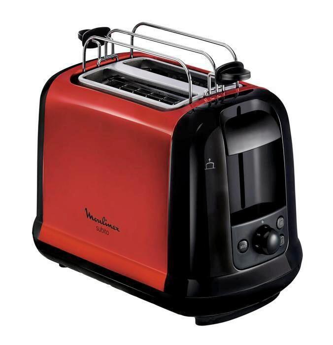 Toaster 220-240v, 2 Schlitze - Rot/Schwarz, Basics, Metall (29,7/16,5/18,9cm) - Moulinex