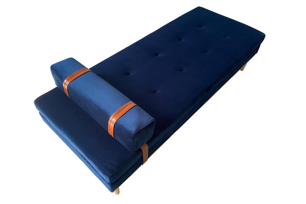 Chaiselongue Daybed Samt Blau B: 180 Cm - Blau/Naturfarben, MODERN, Textil (180/42/75cm) - Livetastic