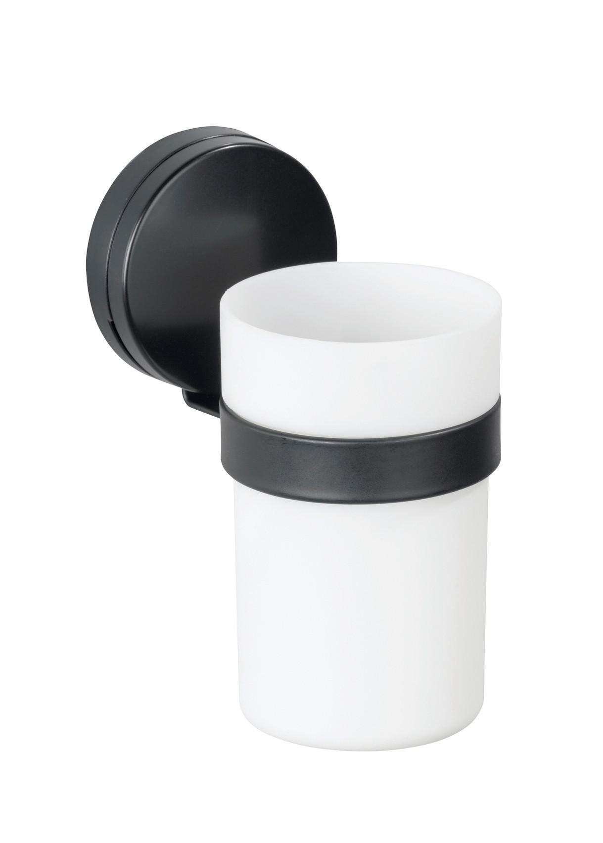 Zahnputzbecher Static Loc Plus Pavia 24895100 - Schwarz/Weiß, MODERN, Metall (6/12/9cm) - Wenko