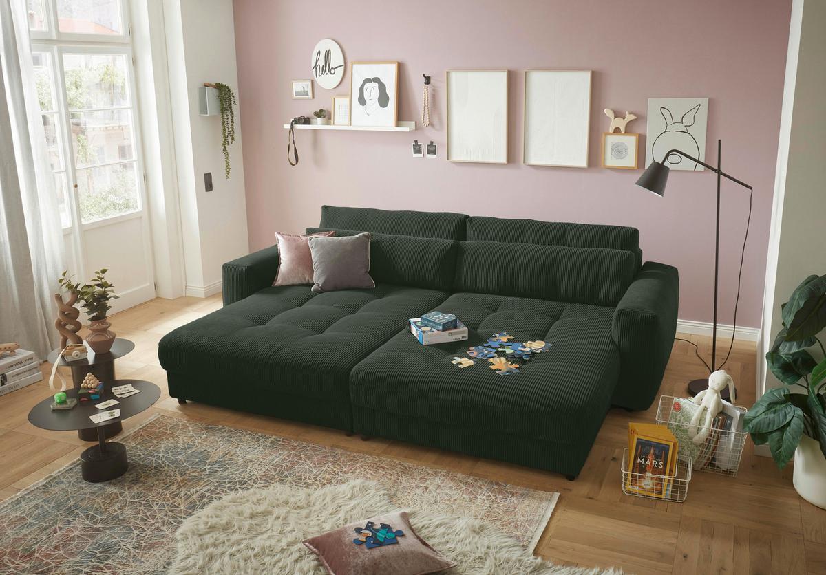 Mega pohovka LOVESEAT zelená - černá/tmavě zelená, Konvenční, kompozitní dřevo/textil (292/90/194cm) - MID.YOU