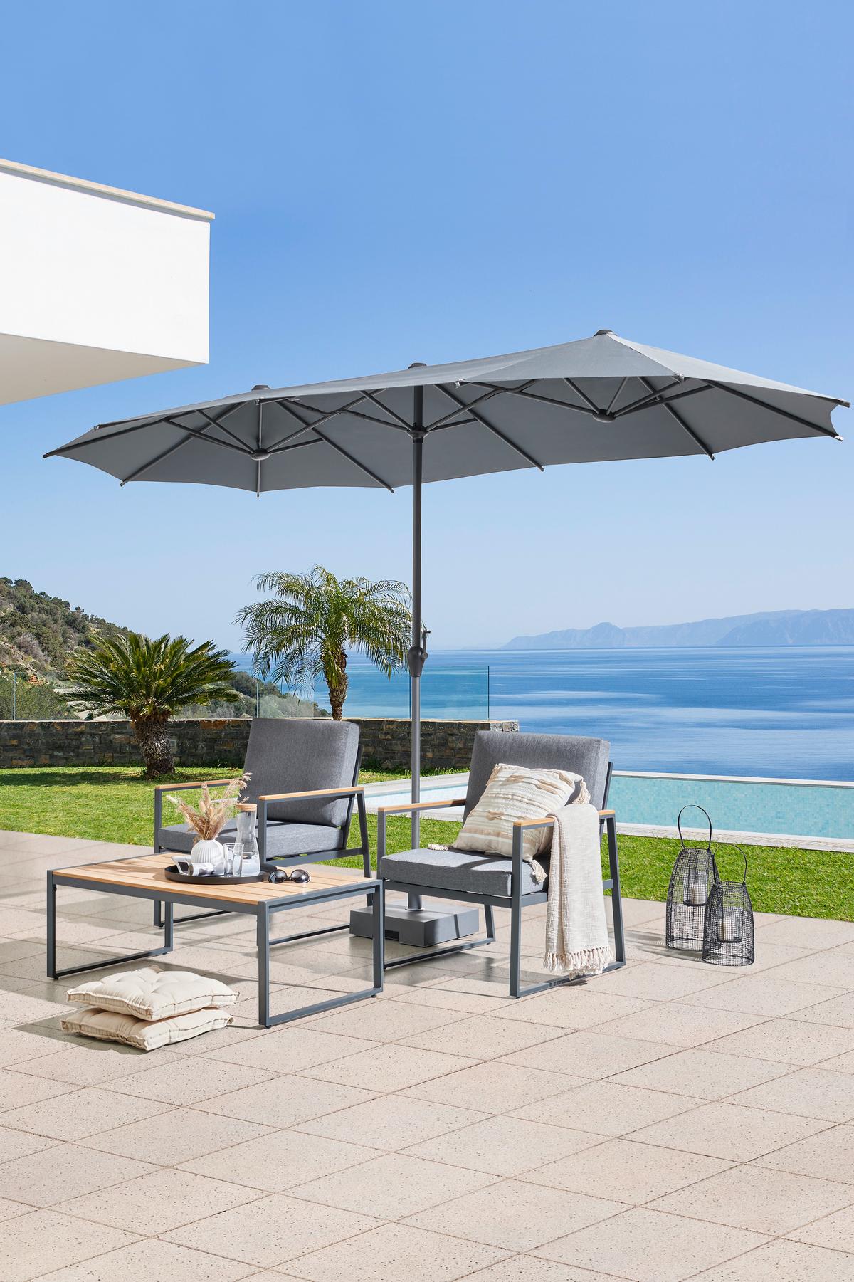 Doppelsonnenschirm Miami BxHxT: 208x400x236 cm Anthrazit - Anthrazit, MODERN, Textil/Metall (208/400/236cm) - Beldano