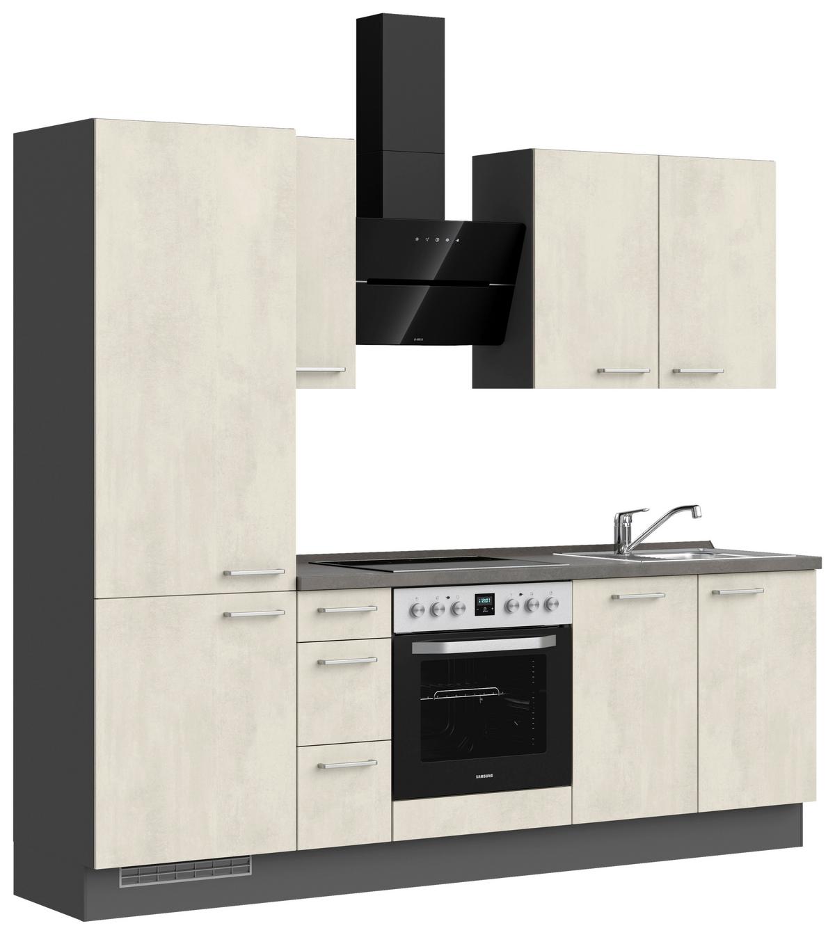Kuchynská linka 240CM biely betón/ bridlicová šedá - biela/farba ušľachtilej ocele, Modern, kov/kompozitné drevo (240cm) - Nobilia