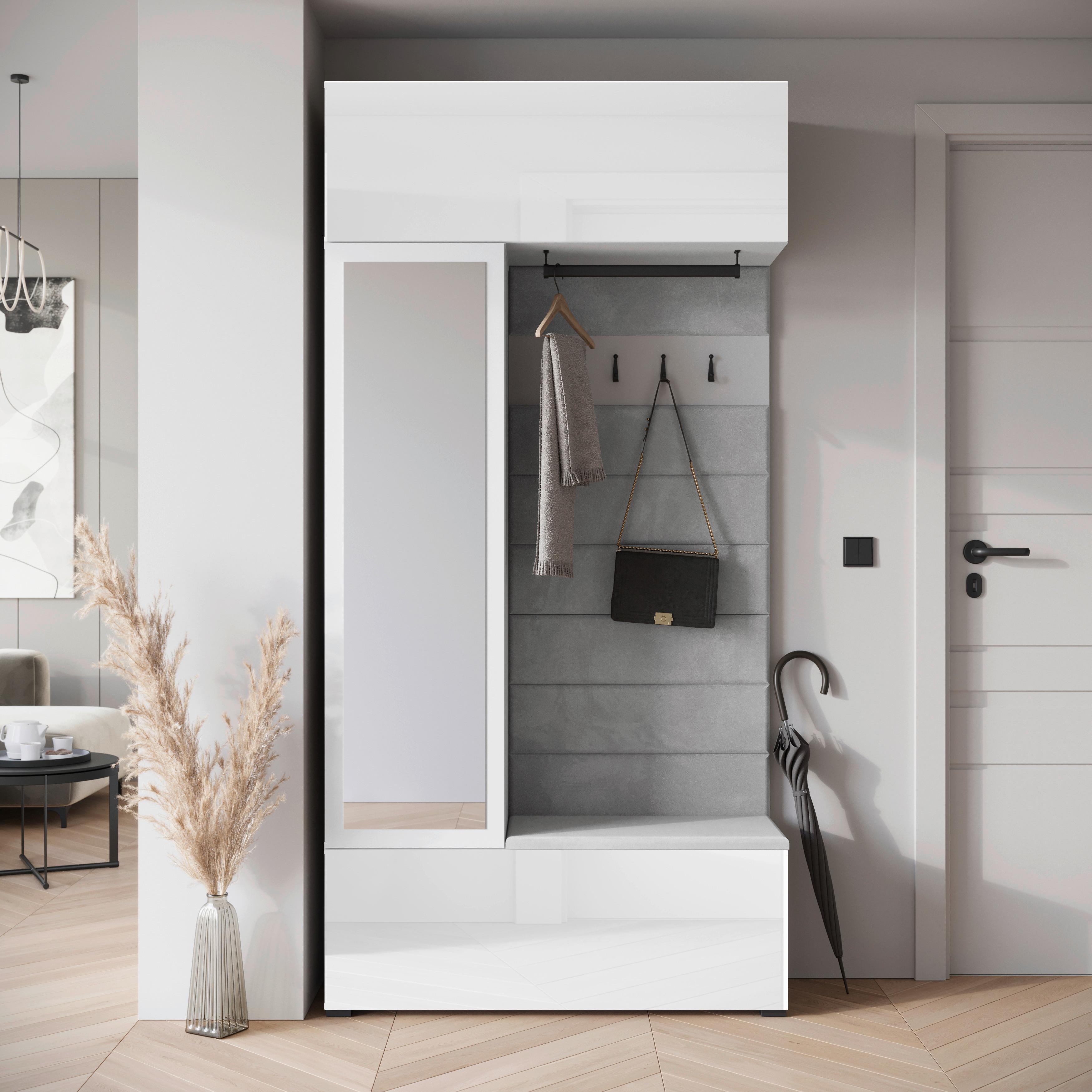 Garderobe Tejo Weiß B: 115 cm - Weiß Hochglanz/Weiß, Trend, Holzwerkstoff (115/231,9/37,5cm) - Livetastic
