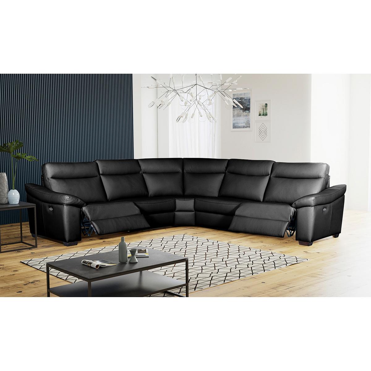 Ecksofa Dakar Schwarz B: 299x299 Cm - Schwarz, Design, Leder (299/299cm) - Livetastic