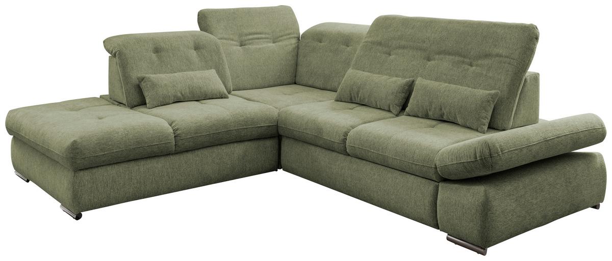 Ecksofa mit Schlaffunktion Dalida Grün Chenille - Chromfarben/Grün, Design, Textil (254/280cm) - Livetastic