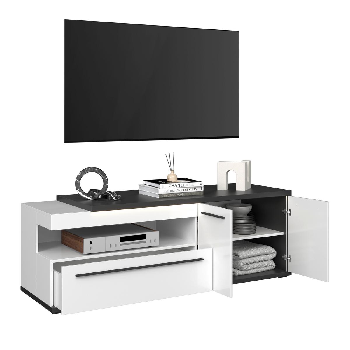 TV-Lowboard Ambiente B:163,6cm Alpinweiss, Anthrazit - Weiß Hochglanz/Anthrazit, MODERN, Holzwerkstoff (163,6/56,6/53,6cm)