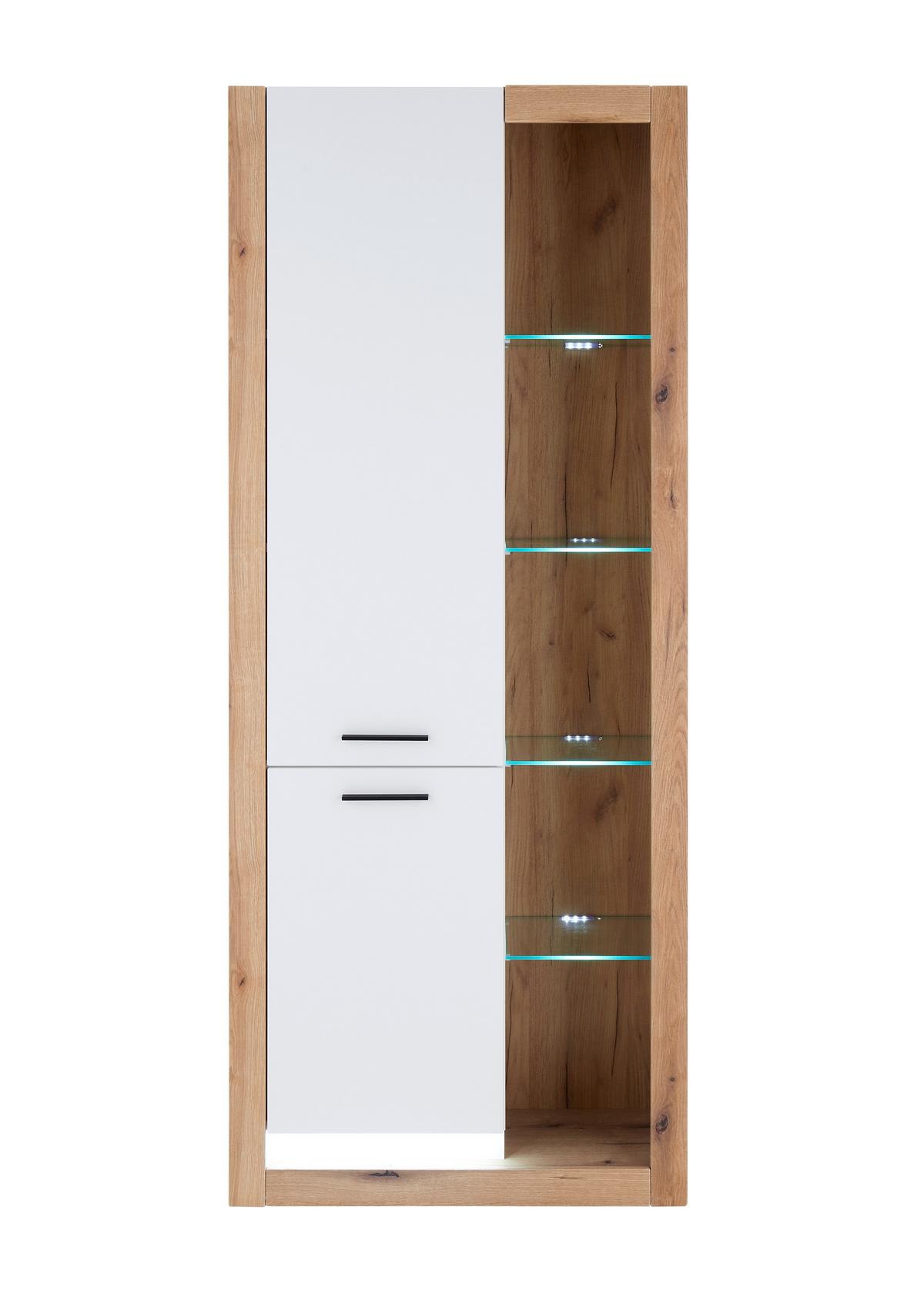 Mehrzweckschrank Brixen Weiß/Eichefarben B: 80cm - Eichefarben/Weiß, Design, Glas/Holzwerkstoff (80/195/37cm) - MID.YOU