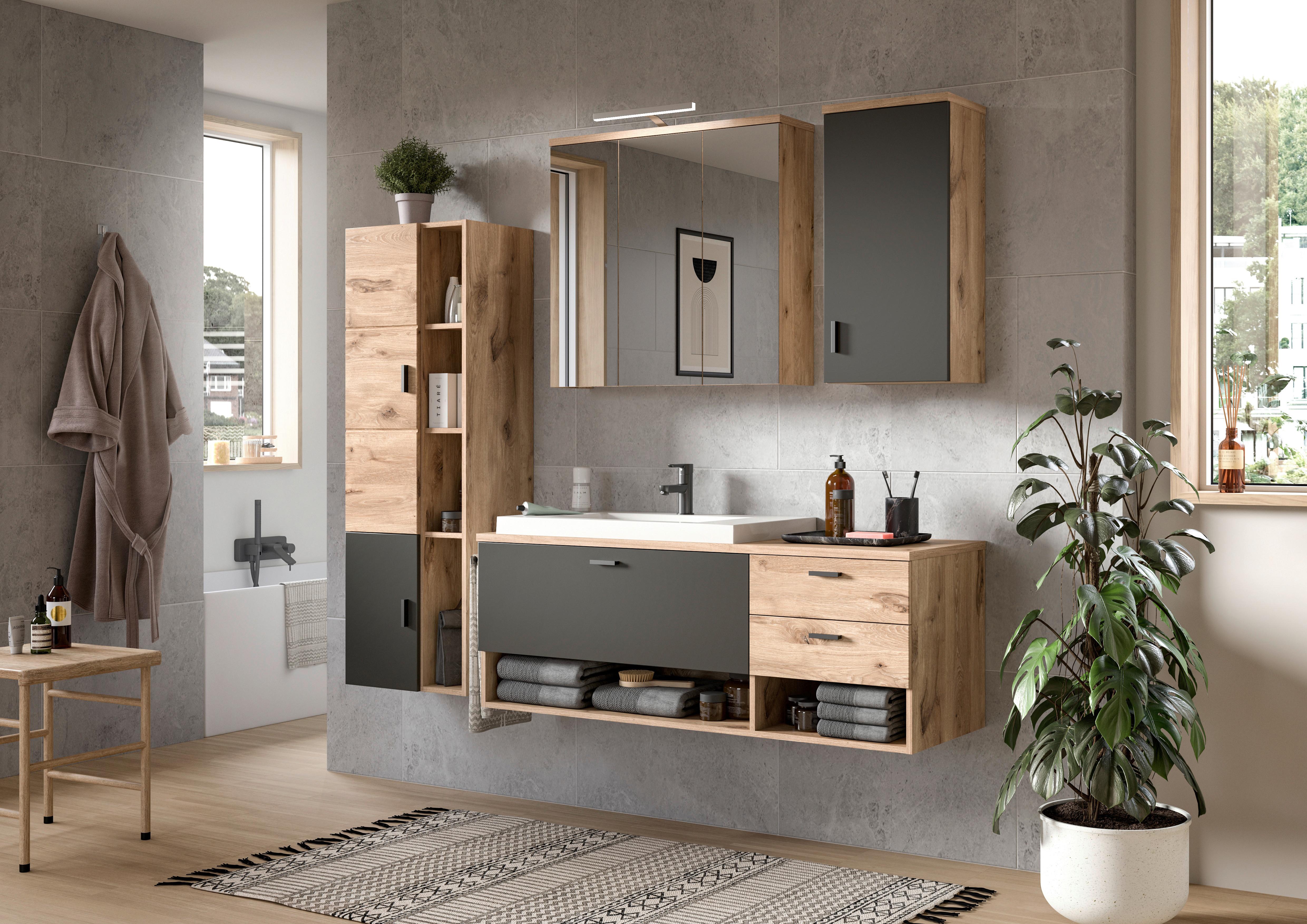 Waschtischkombi Grado Eichefarben/grau B: 140 Cm - Eichefarben/Weiß, MODERN, Holzwerkstoff/Kunststoff (140cm) - MID.YOU