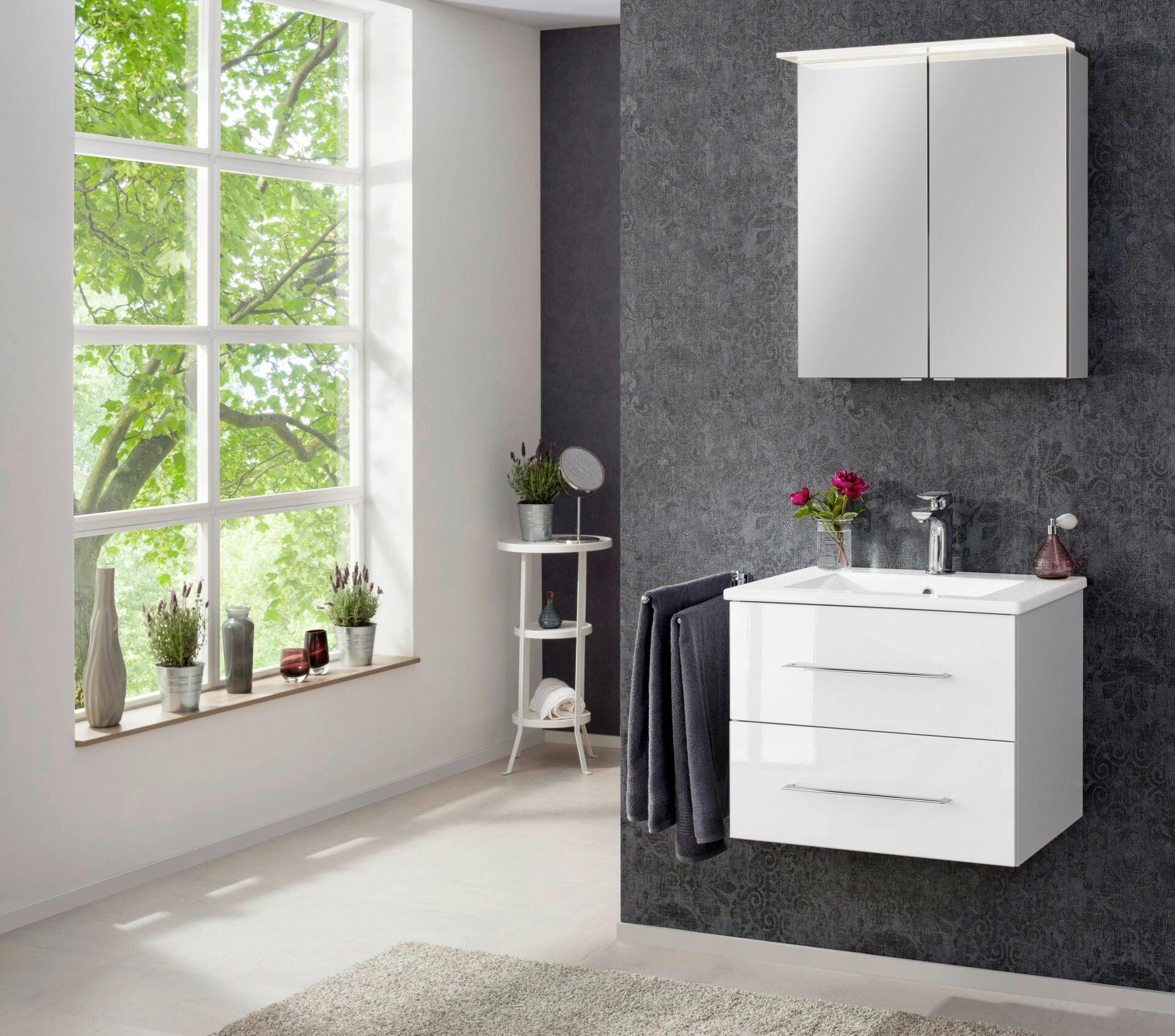 Badezimmer B.Perfekt Weiß 3-Teilig - Weiß Hochglanz/Weiß, Basics, Glas/Keramik (60cm) - MID.YOU