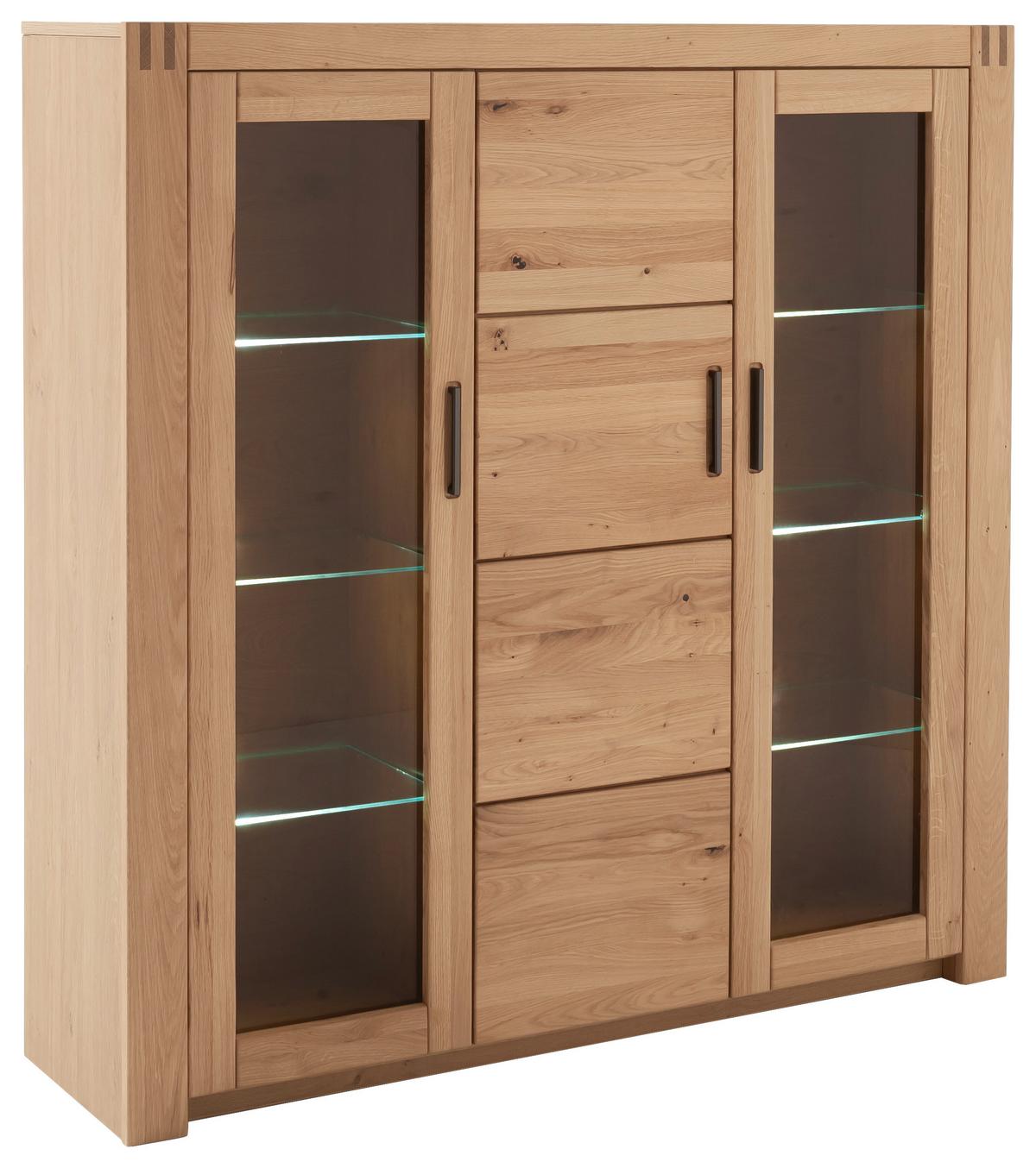 Highboard Prag - Eichefarben, Design, Glas/Holz (137/139/37cm)