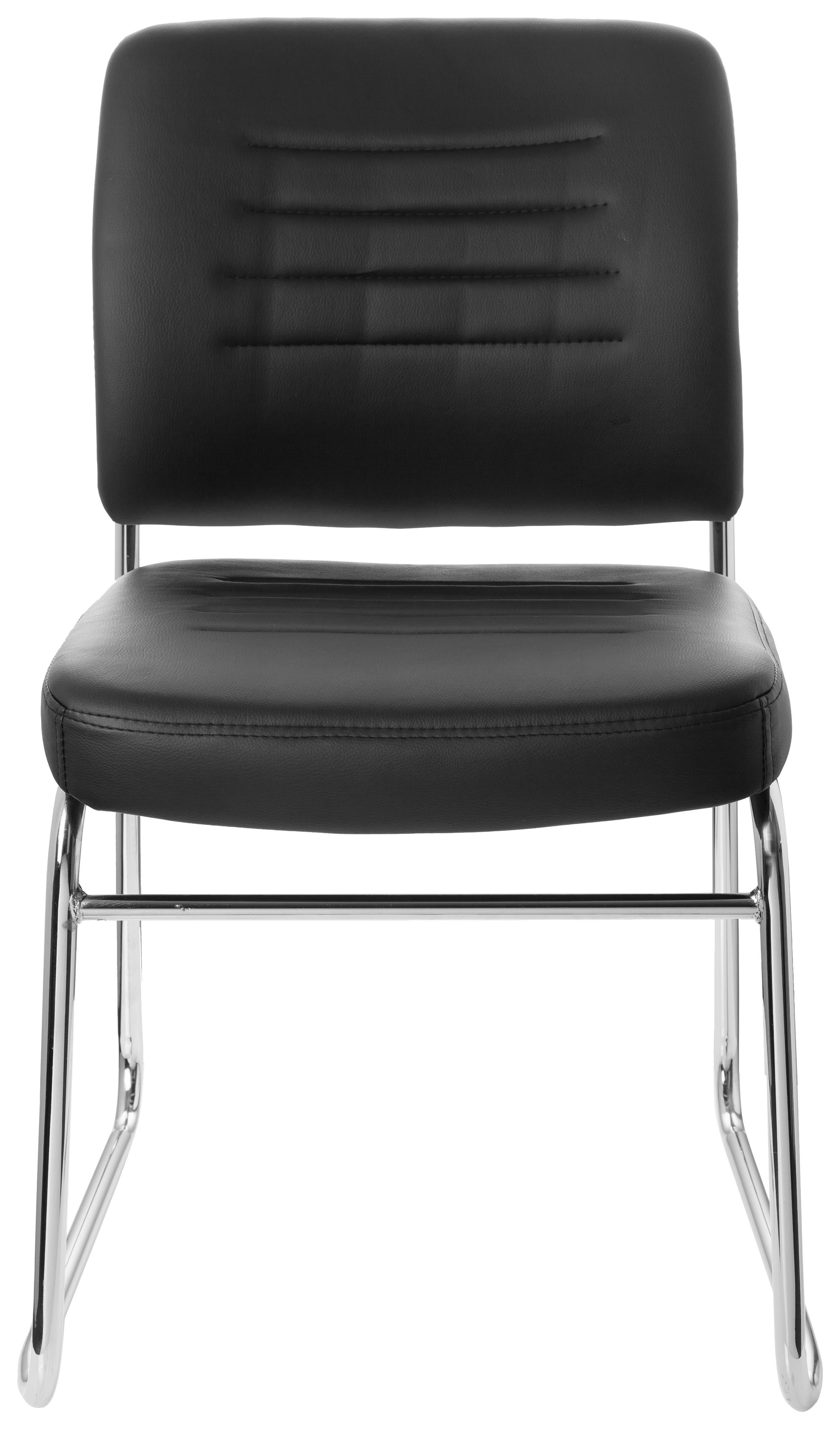 Besucherstuhl Tonso Lederlook Schwarz/Chromfarben Bis 110 Kg - Chromfarben/Schwarz, MODERN, Textil/Metall (47/85/51cm) - MID.YOU