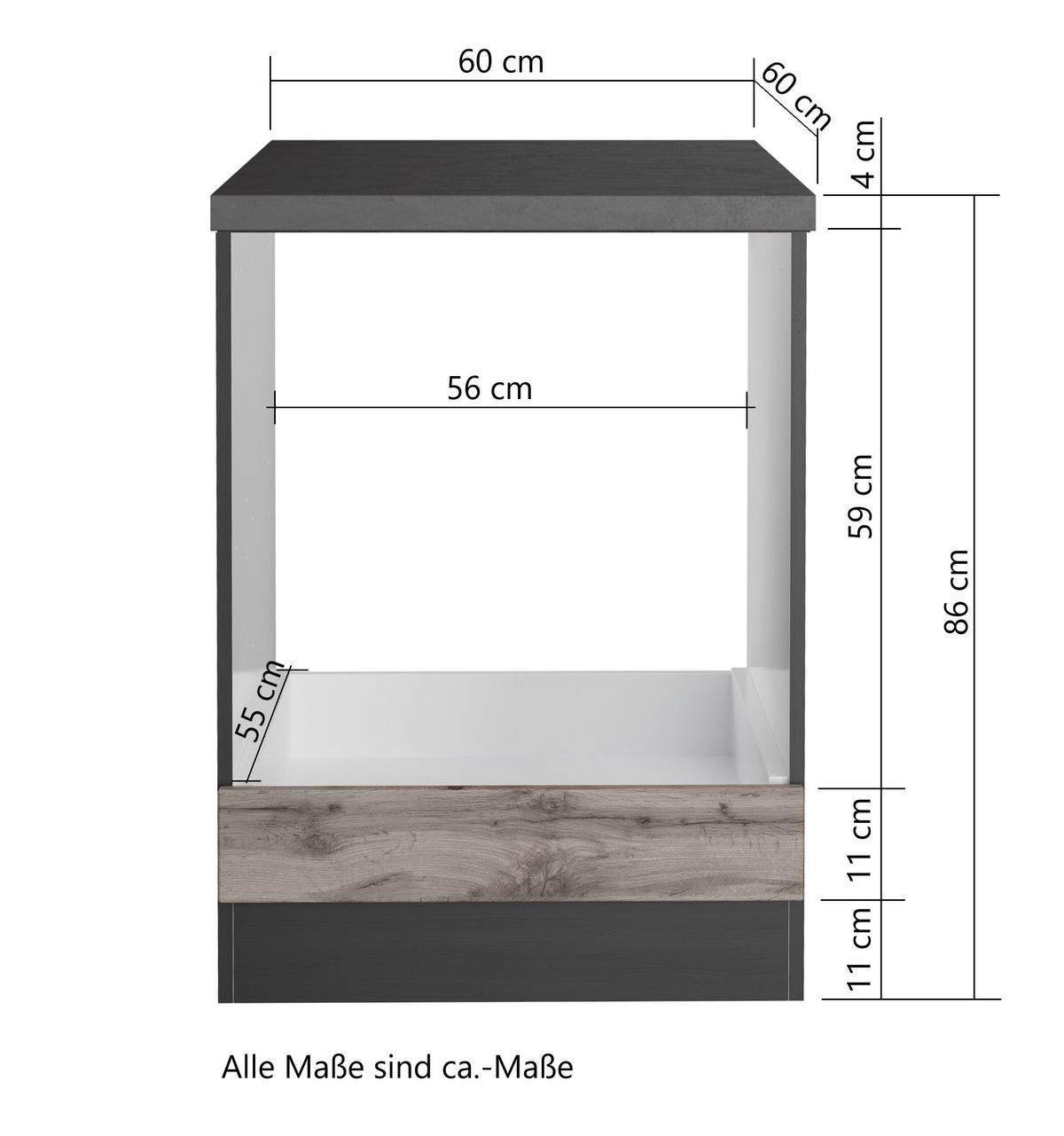Herdumbauschrank Turin B: 60cm Graphitf./eiche +arbeitsplatte - Eiche Wotan/Graphitfarben, Design, Holzwerkstoff (60/86/60cm) - Held