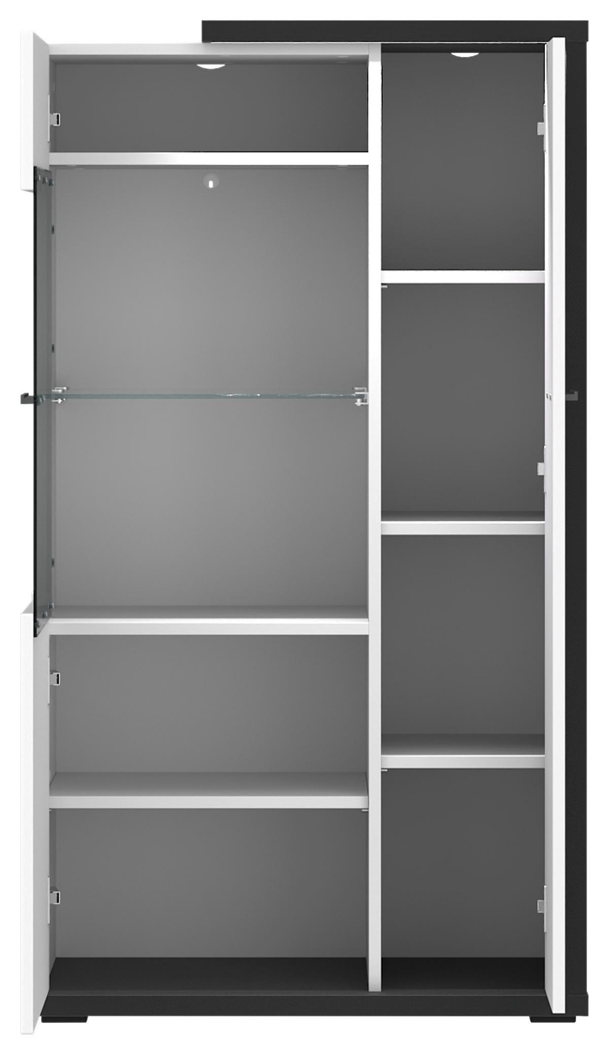 Wohnwand Ambiente Plus Anthrazit/ Weiß B: 310,4 cm - Weiß Hochglanz/Anthrazit, MODERN, Glas/Holzwerkstoff (310,4/199,1/53,6cm)
