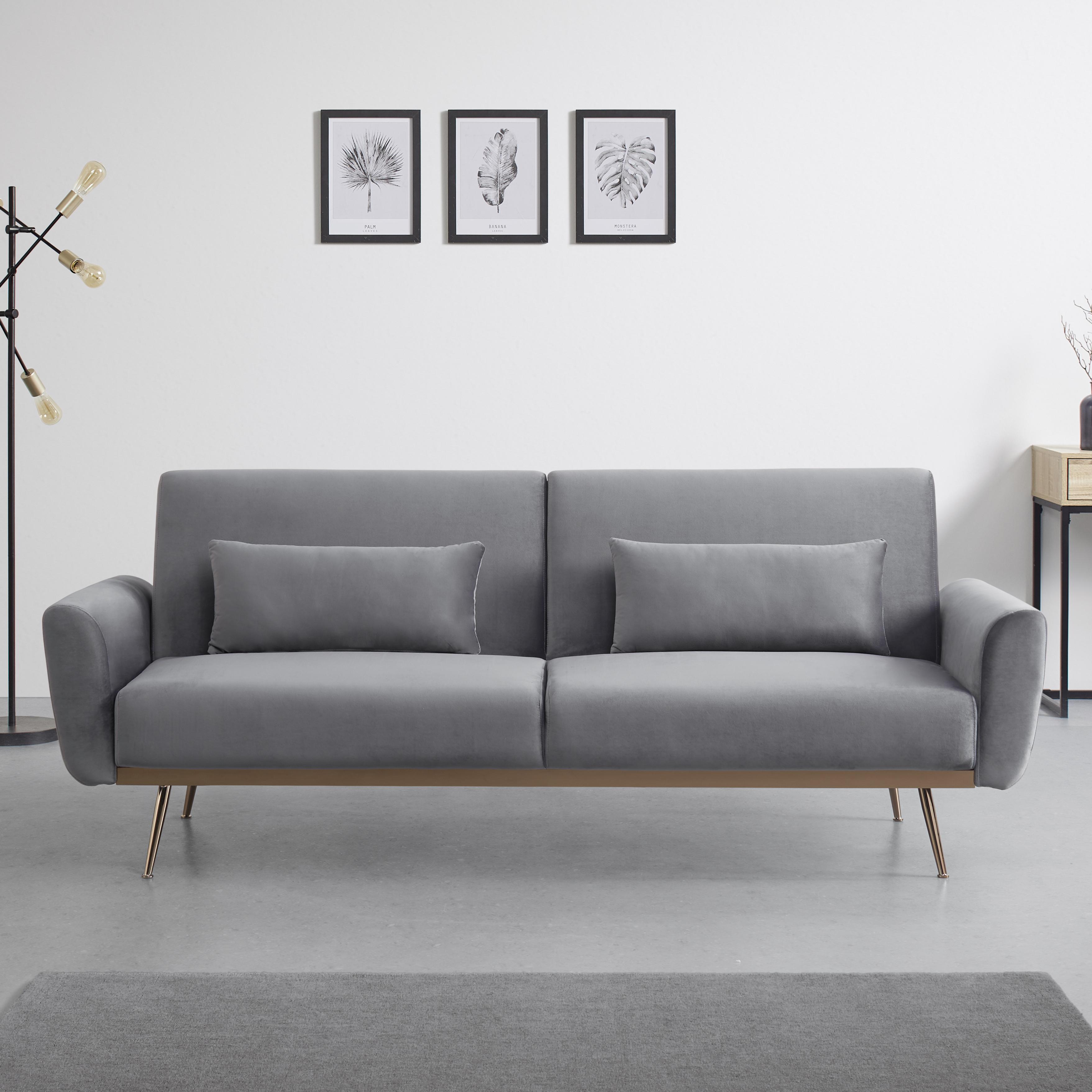 Rozkladacia Pohovka S Vankúšmi Guilia, Sivá - medená/sivá, Moderný, kov/drevo (211/85/83cm) - Modern Living