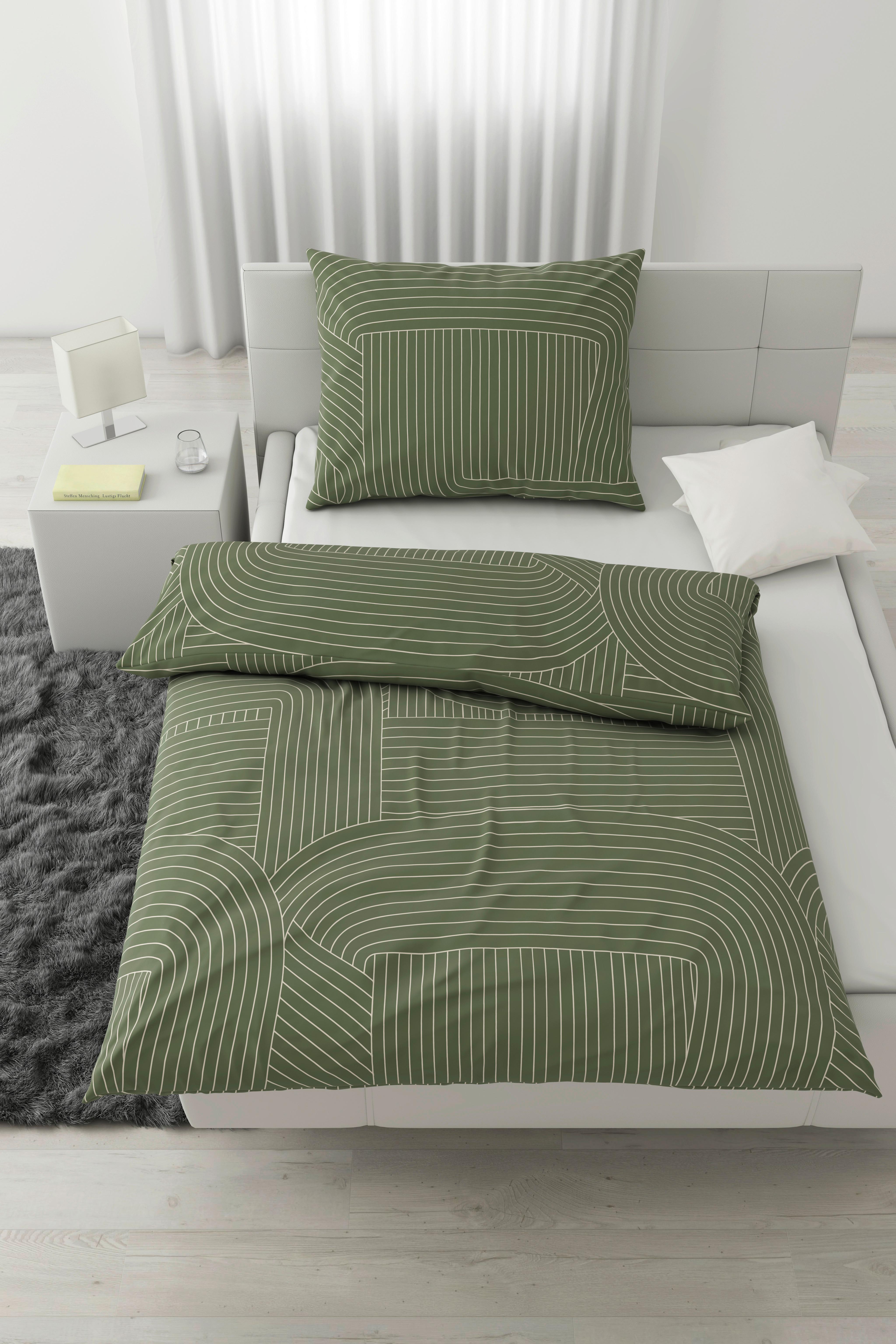 Povlečení Scribble, 140/200cm - zelená/béžová, Moderní, textil (140/200cm) - Modern Living