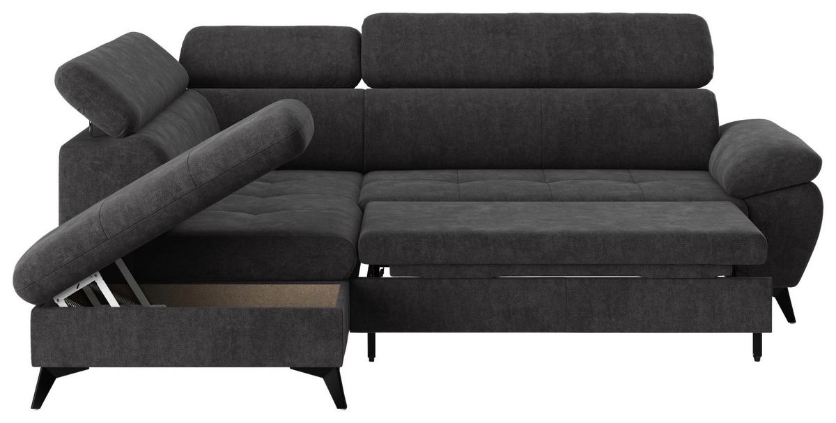 Ecksofa mit Bettkasten Hudson 100x256 cm Dunkelgrau - Schlammfarben/Dunkelgrau, Textil (207/265cm) - MID.YOU