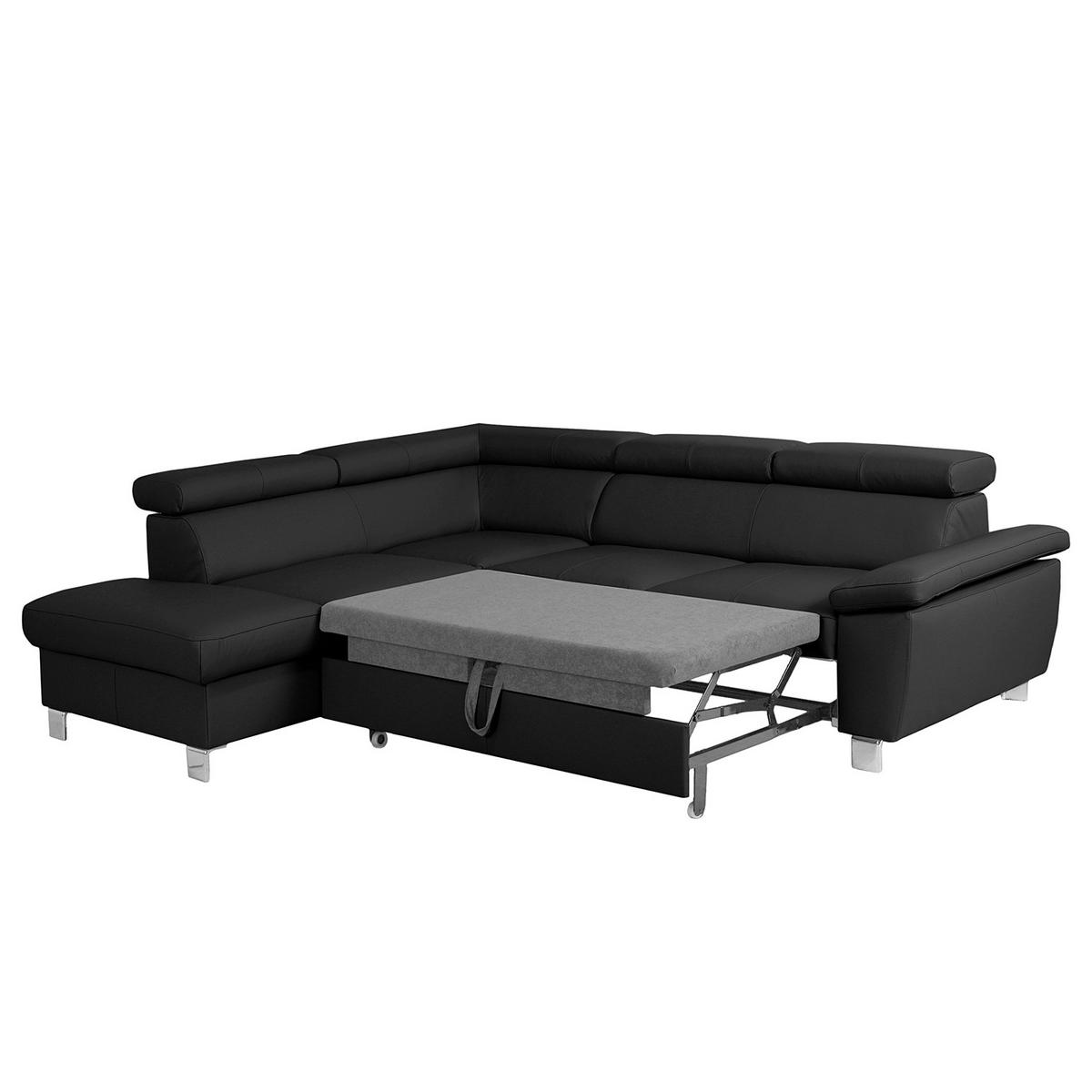 Ecksofa Lugano Teilleder Schwarz 208x248 - Chromfarben/Schwarz, Design, Leder/Textil (208/248cm) - Livetastic