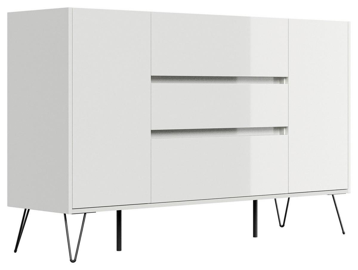 Sideboard Posseik Industrial Eichefarben/weiß B: 155 Cm - Weiß Hochglanz/Eichefarben, Design, Holzwerkstoff (155/93,6/42cm) - P & B