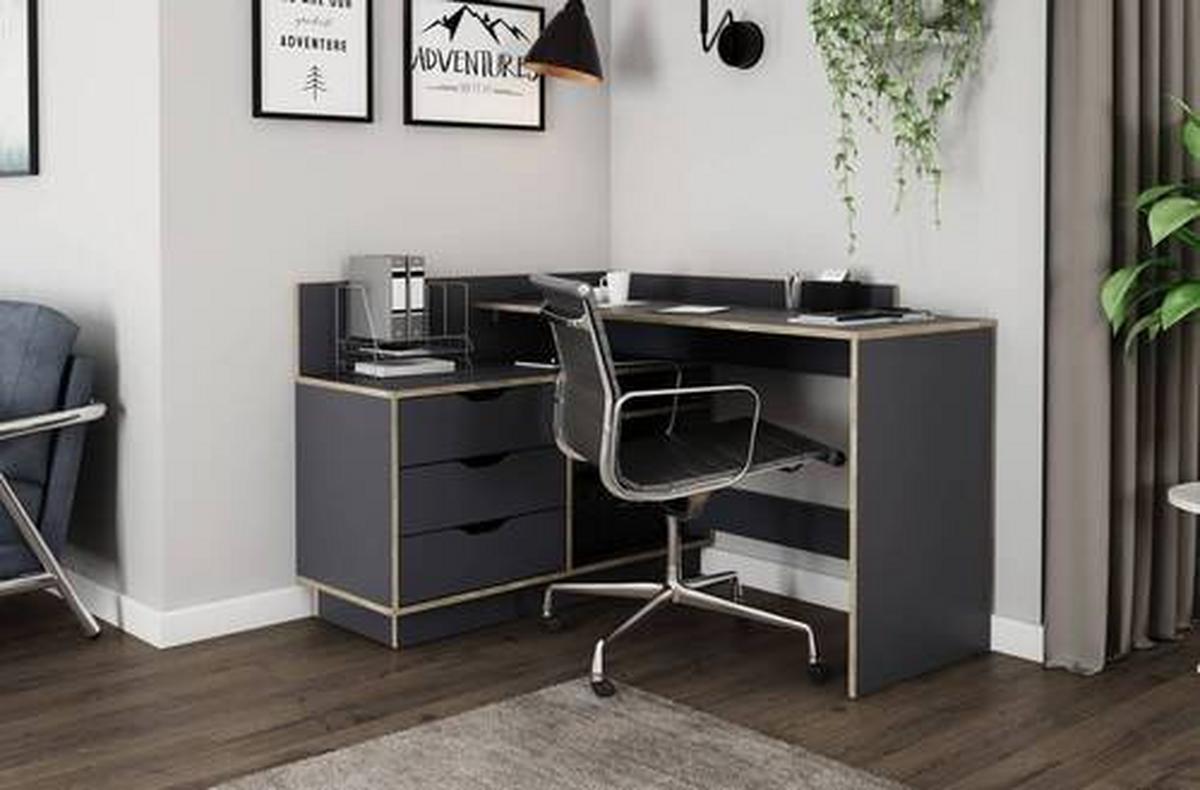 Eckschreibtisch Belfast Anthrazit B: 105 cm - Eichefarben/Anthrazit, LIFESTYLE, Holzwerkstoff (129/105/84cm) - MID.YOU