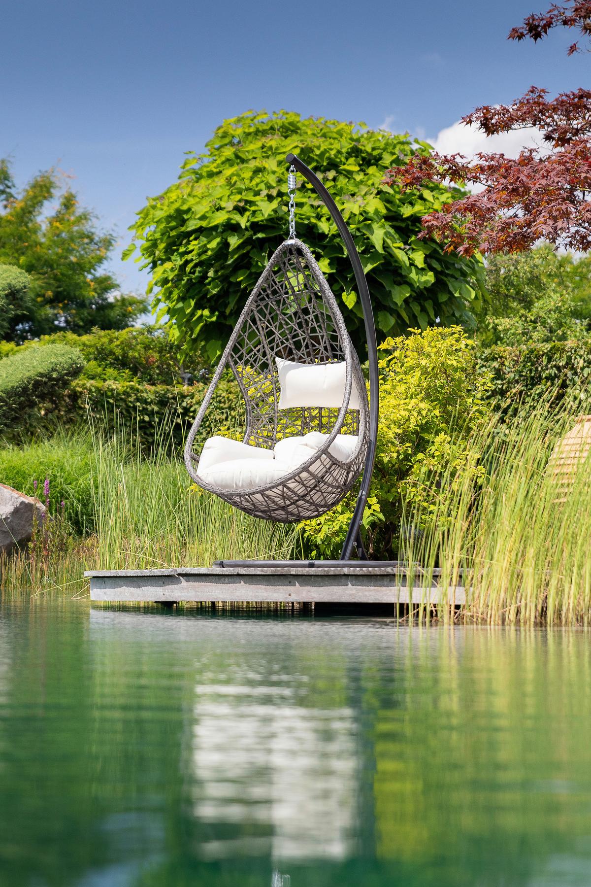 Hängesessel mit Gestell Kuba inkl. Sitz- und Rückenkissen - Anthrazit/Weiß, Basics, Kunststoff/Textil (103/208/103cm)