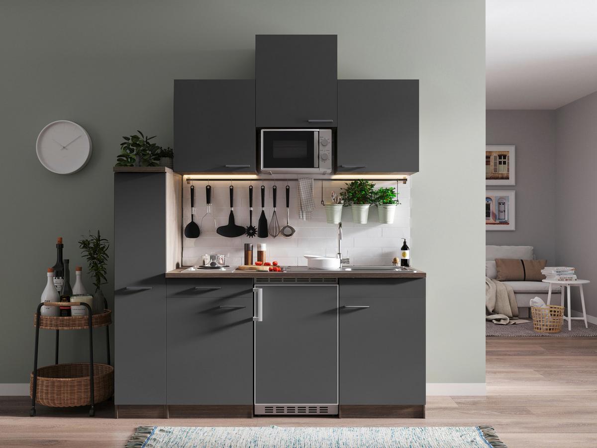 Küchenblock Oliver Singleküche 180 cm - Eichefarben/Grau, Basics, Holzwerkstoff (180cm) - Respekta