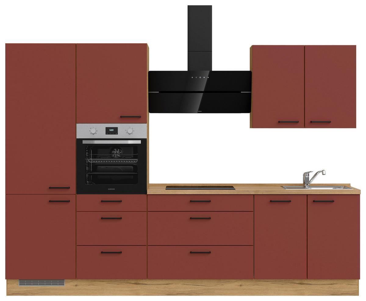 Küchenleerblock Easytouch High-Line, H4 Links - Eichefarben/Rot, MODERN, Holzwerkstoff (300cm) - Nobilia