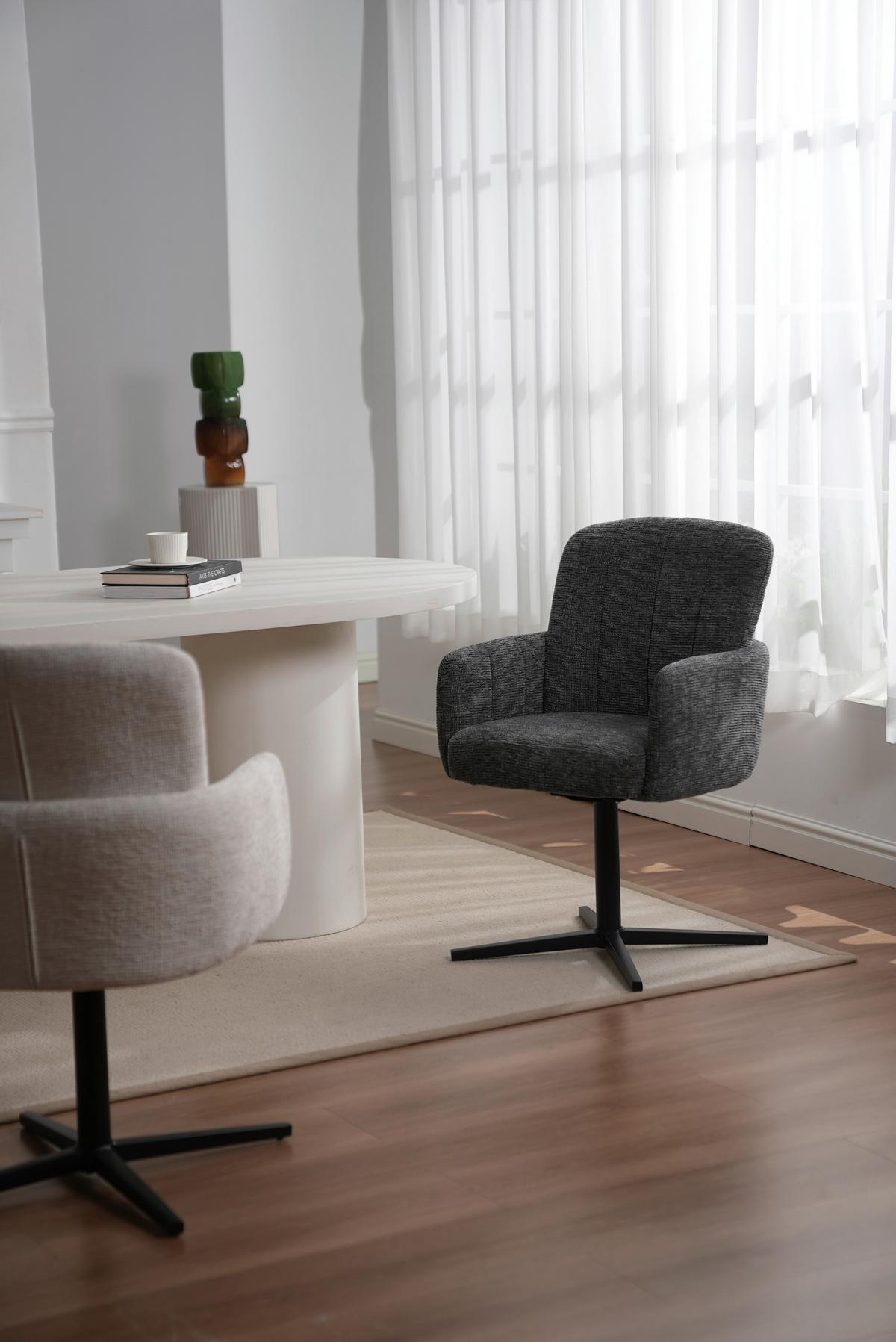 Armlehnstuhl Allison Leinenoptik Grau, B: 58 Cm - Dunkelgrau/Schwarz, LIFESTYLE, Holz/Textil (58/86/64cm) - Livetastic