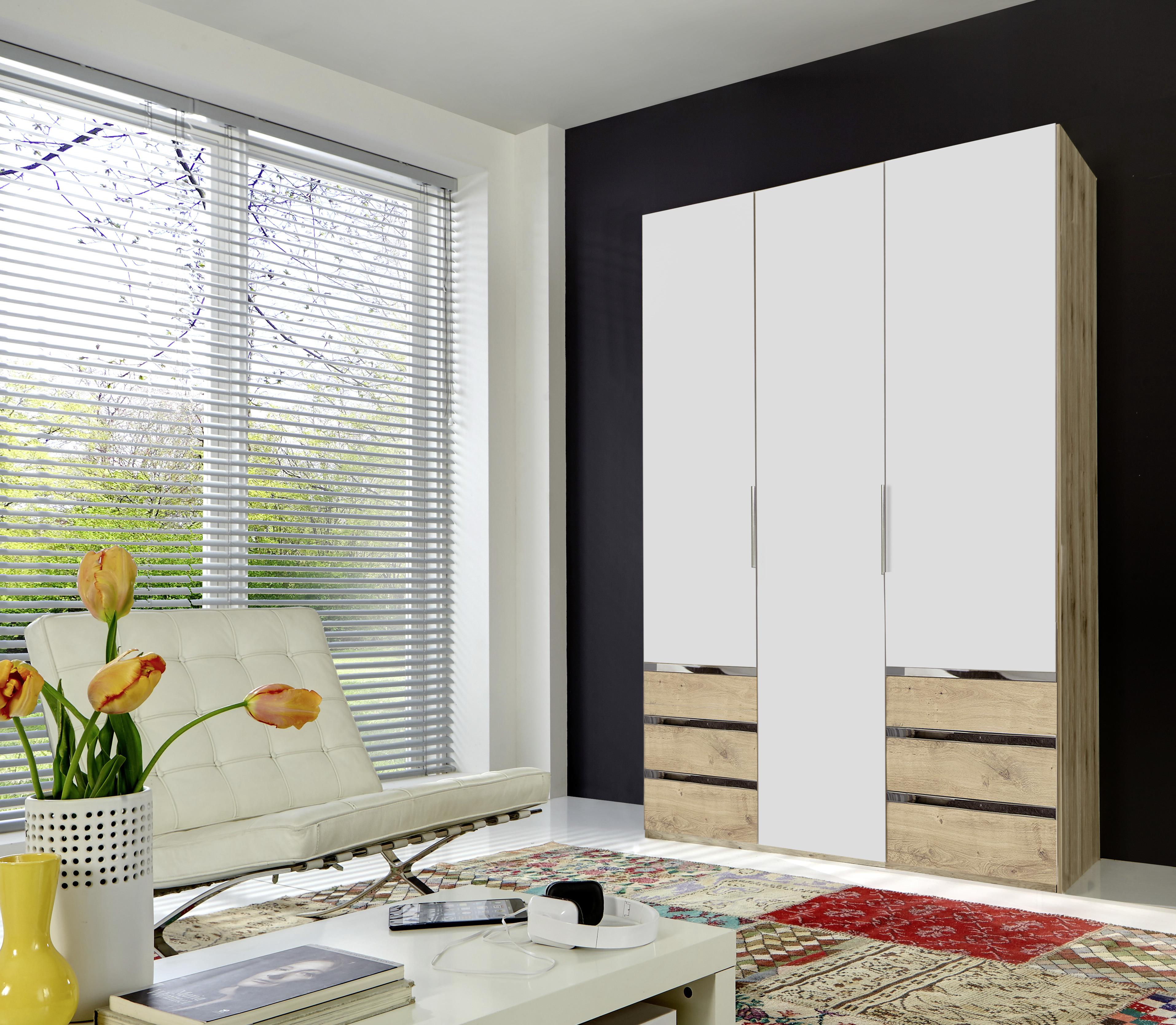 Drehtürenschrank Mit Schubladen 150cm Level 36a, Eichendekor - Eichefarben/Weiß, MODERN, Holzwerkstoff (150/216/58cm) - MID.YOU