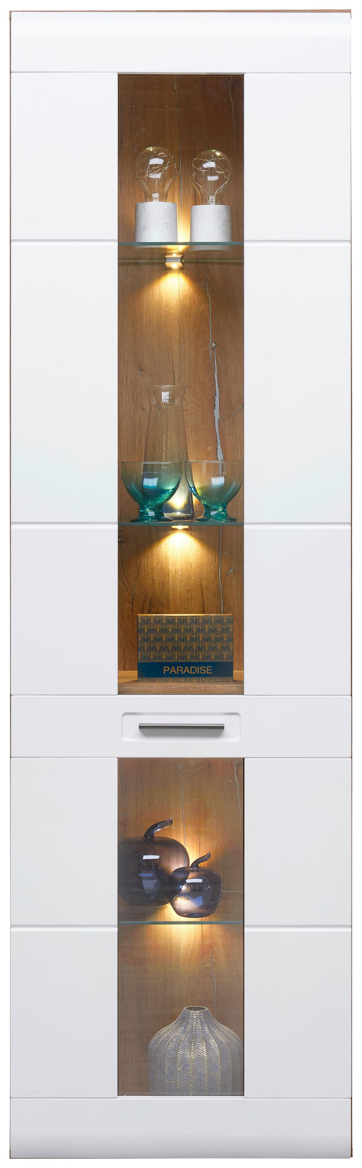 Vitrine Auris B: 60 Cm Eiche Dekor/weiß - Weiß, MODERN, Glas/Holzwerkstoff (60/204,2/37,1cm) - Luca Bessoni