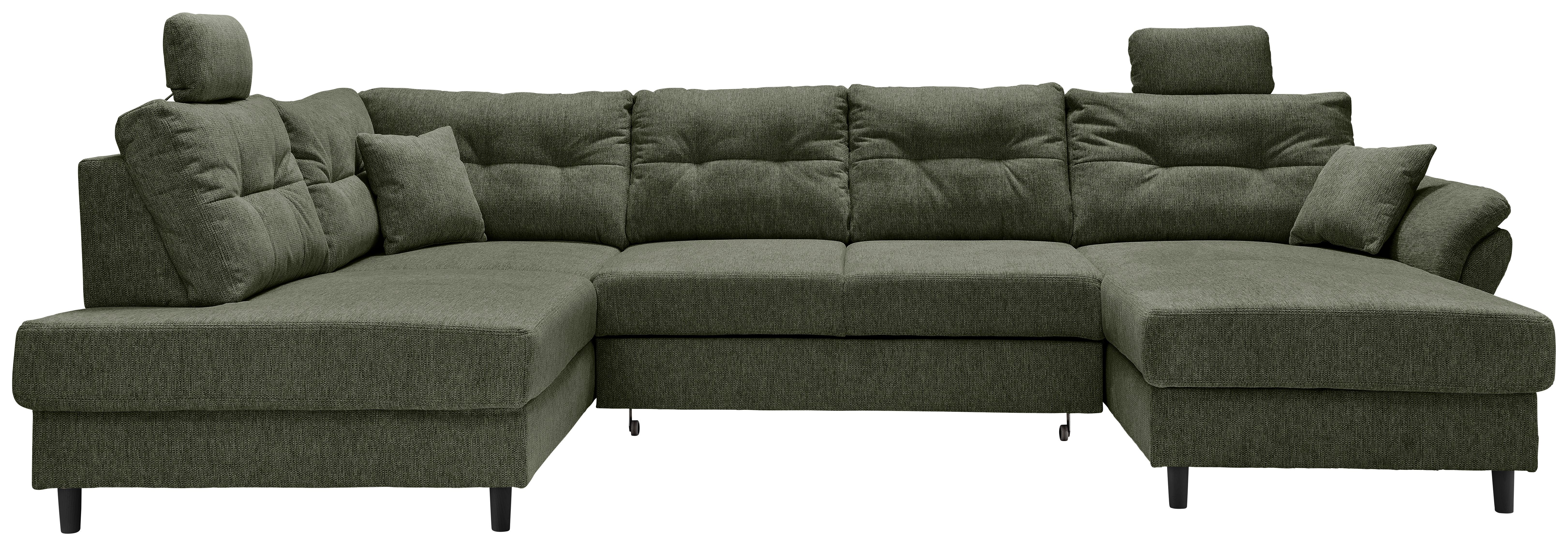 Wohnlandschaft Brizzini Dunkelgrün U: 206x338x176 cm - Dunkelgrün/Schwarz, MODERN, Textil (206/338/176cm) - Livetastic