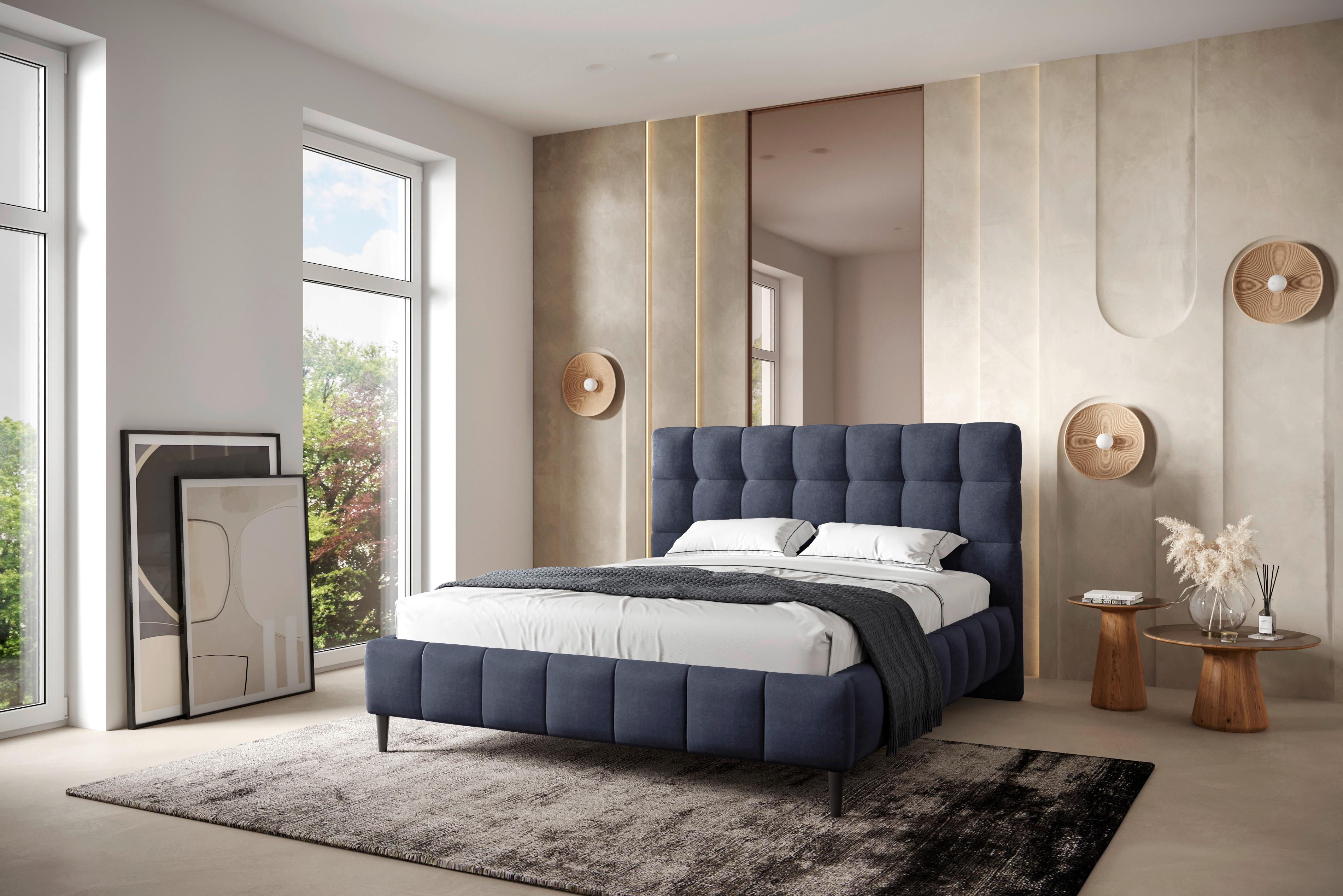 Polsterbett mit Lattenrost 180x200 cm Magic Dunkelblau - Schwarz/Dunkelblau, MODERN, Holzwerkstoff/Textil (180/200cm) - MID.YOU