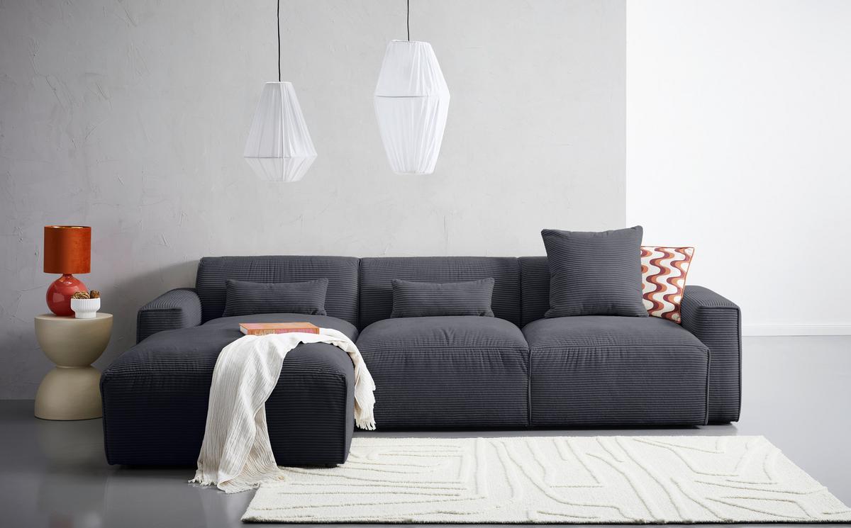 Ecksofa mit Zierkissen Pearl Graphitfarben 196x303 cm - Schwarz/Graphitfarben, Design, Textil (196/303cm) - Livetastic