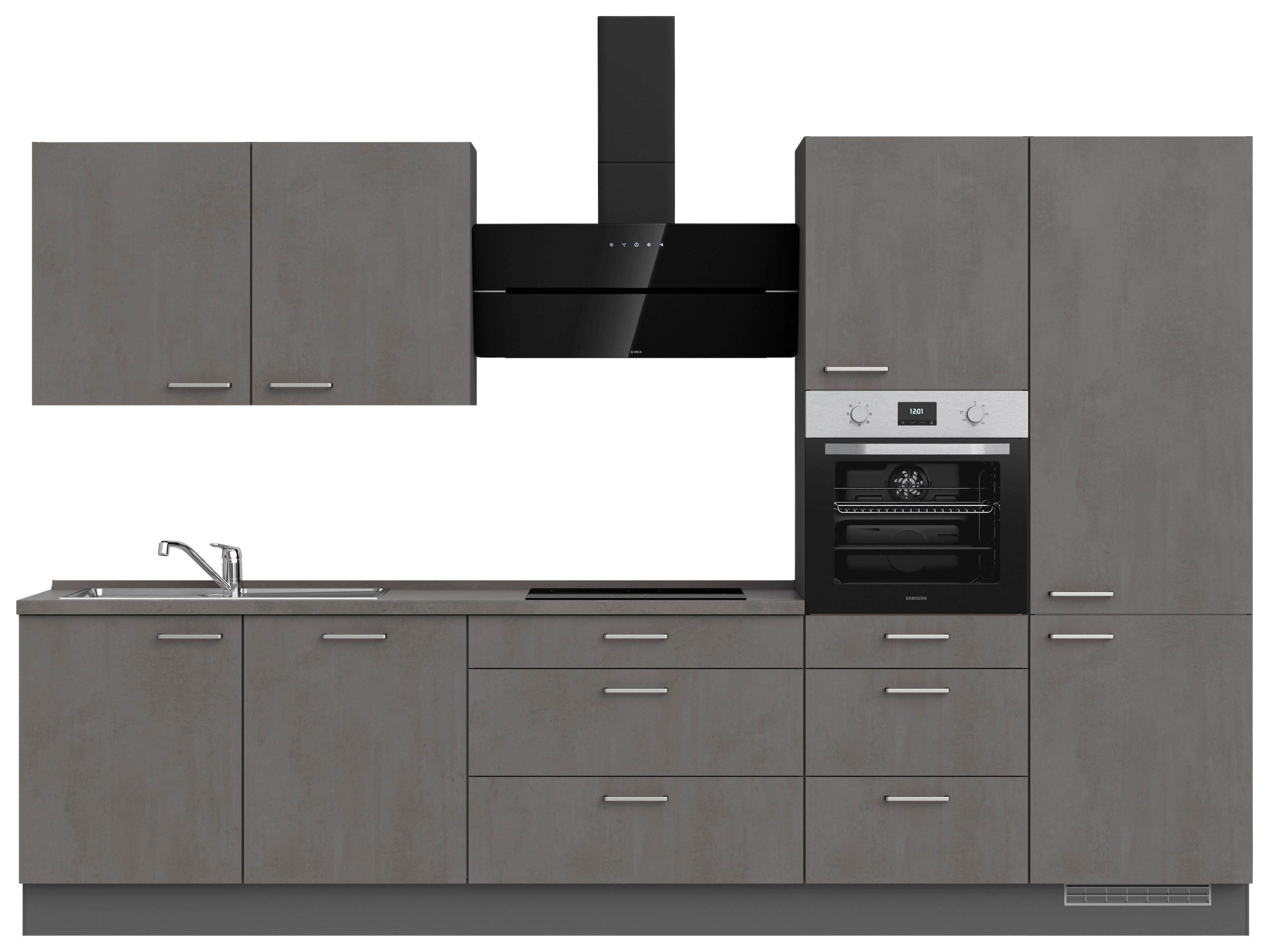 Kuchynská linka 330 cm, bridl.šedý betón/bridl.šedá - farba ušľachtilej ocele/bridlicová, Modern, kov/kompozitné drevo (330cm) - Nobilia