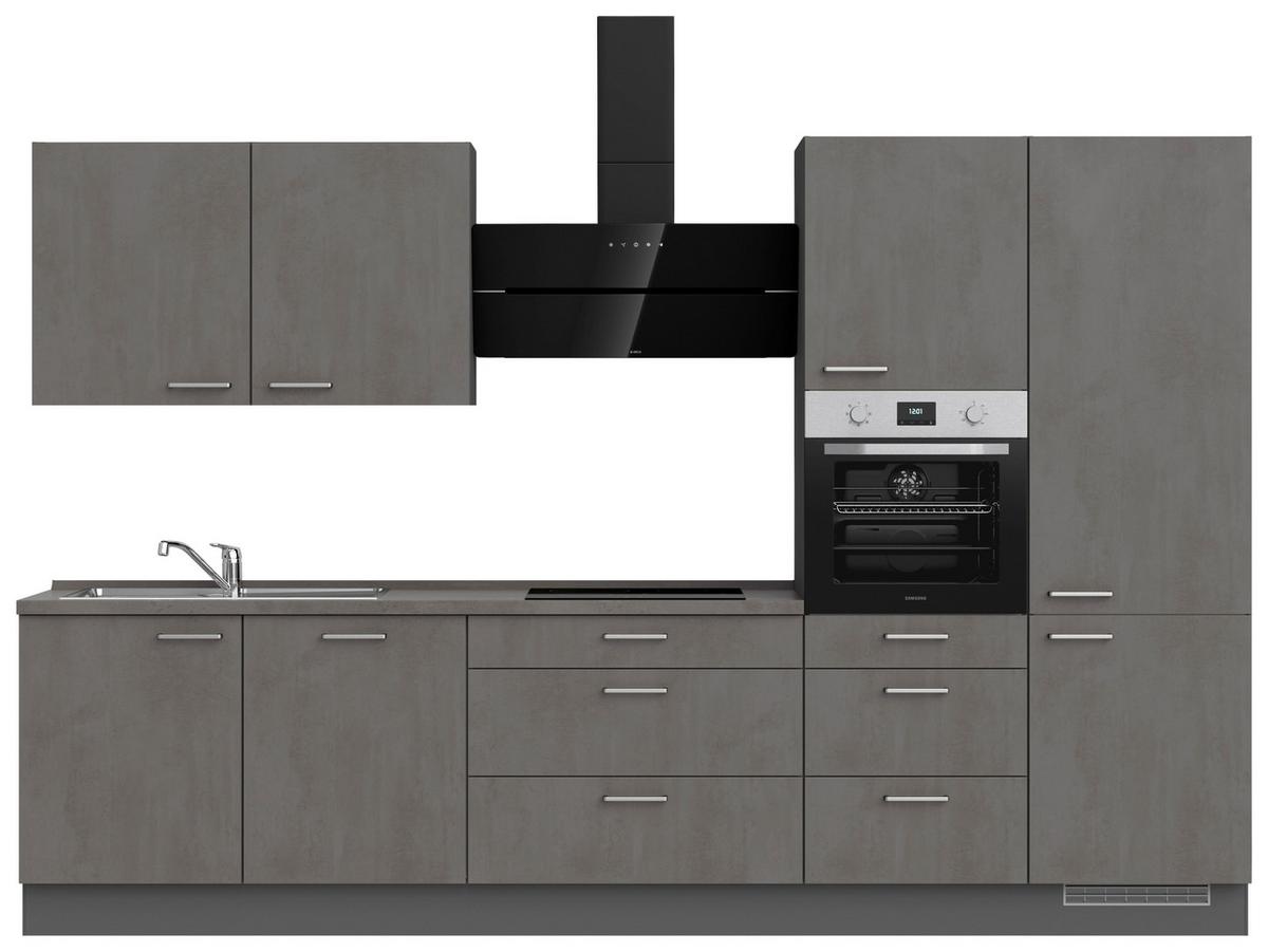 Kuchynská linka 330 cm, bridl.šedý betón/bridl.šedá - farba ušľachtilej ocele/bridlicová, Modern, kov/kompozitné drevo (330cm) - Nobilia