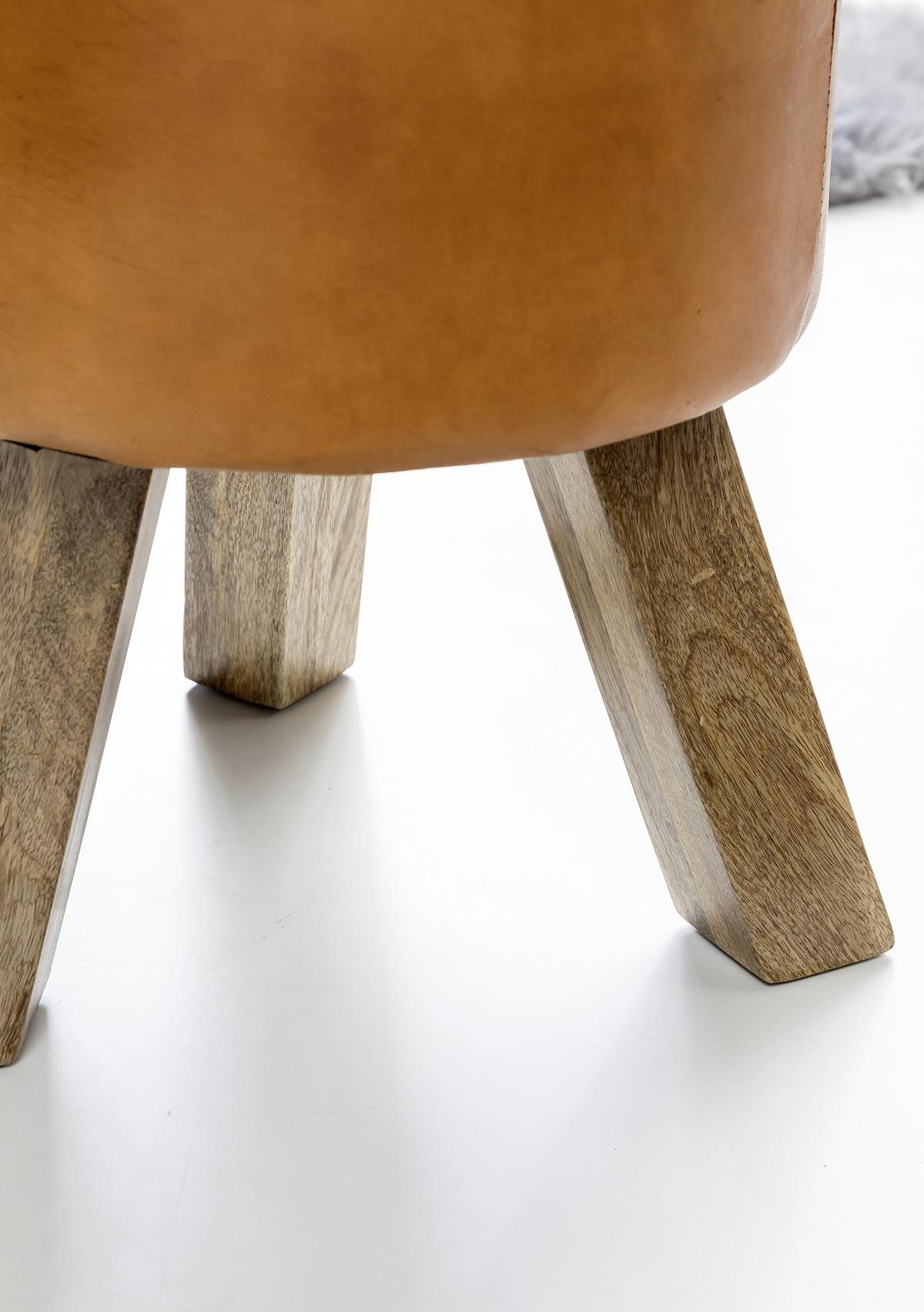 Hocker Leder Braun Sitz Gepolstert H: 45 cm Rund - Braun, Natur, Leder (37/45/37cm) - MID.YOU