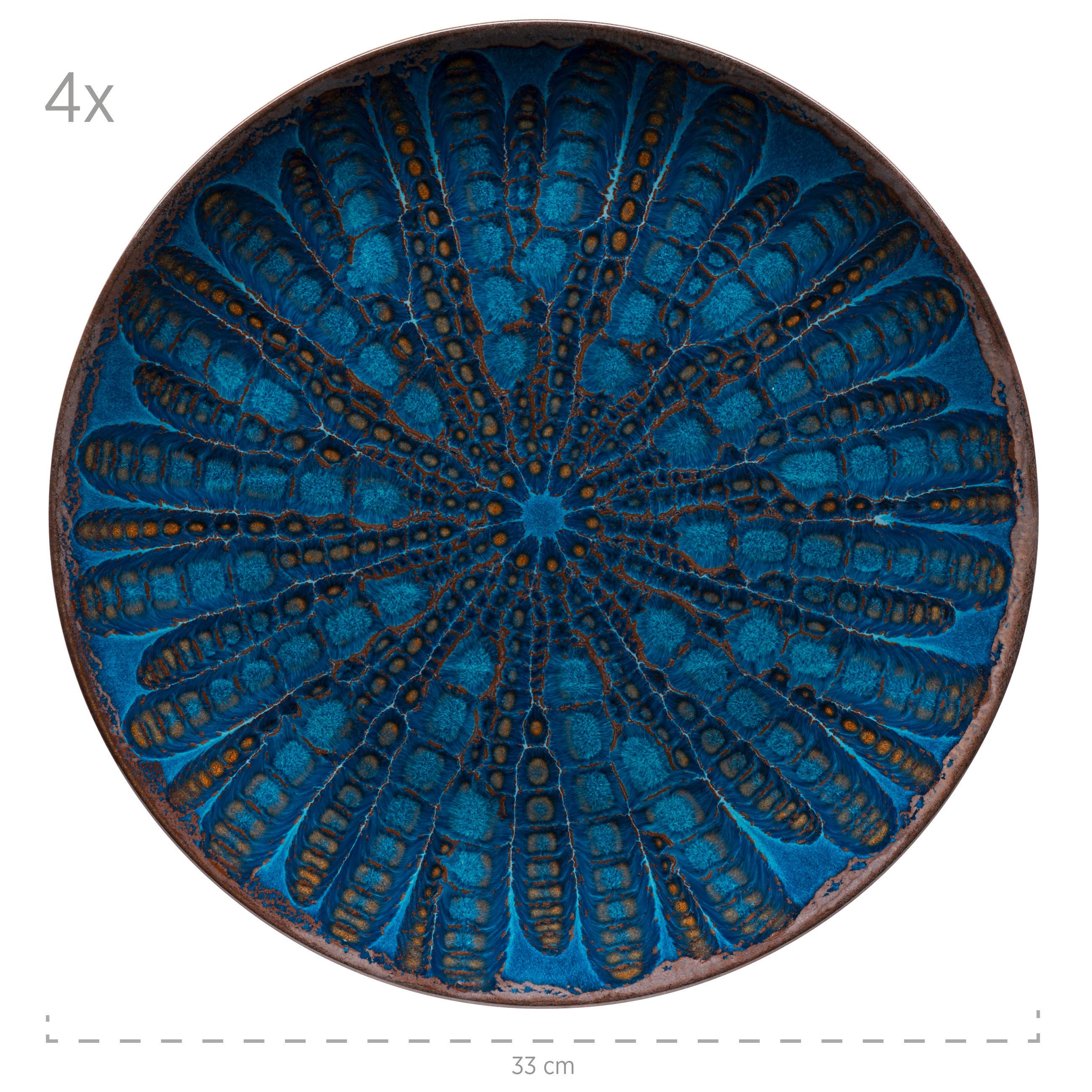 Tellerset Aquamarine Steinzeug 4--teilig. Rund D: 33 cm - Blau, Basics, Keramik - Mäser