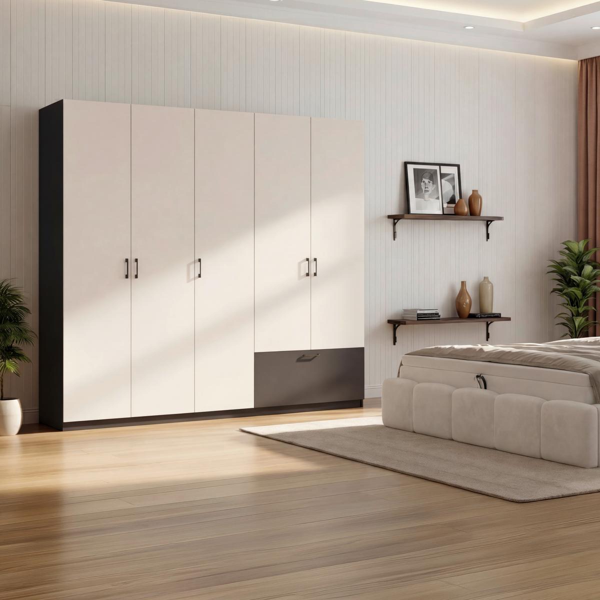 Drehtürenschrank mit Schublade 225cm Mila Kaschmir/Anthrazit - Kaschmir/Anthrazit, KONVENTIONELL, Holzwerkstoff (225/210/54cm)