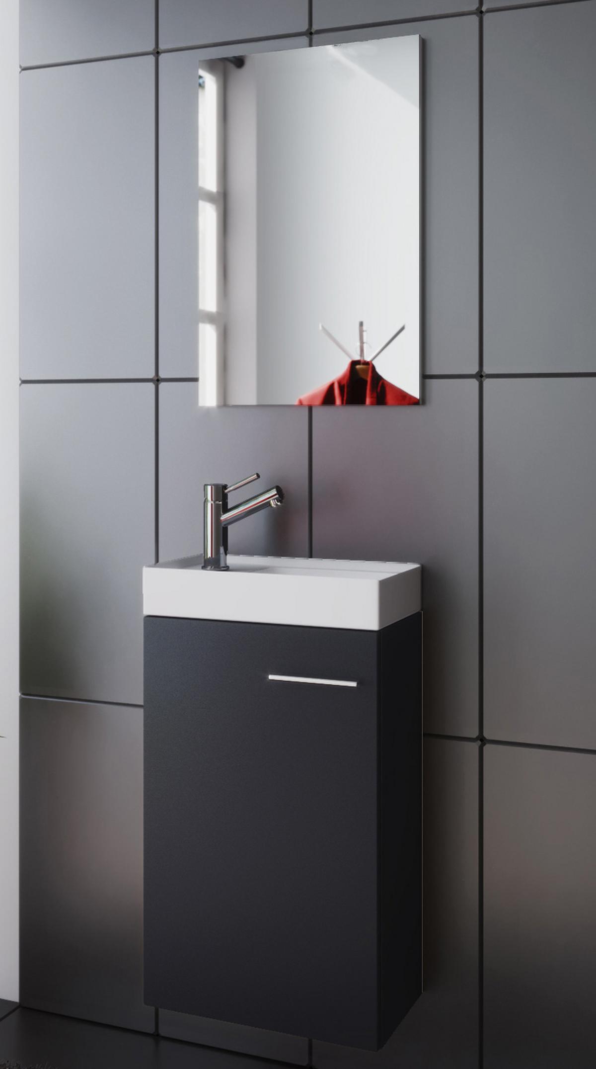 Badmöbel-Set Gäste WC 3-Tlg. Slito B: 41 cm Schwarz - Schwarz/Weiß, KONVENTIONELL, Keramik/Holzwerkstoff (41cm) - MID.YOU