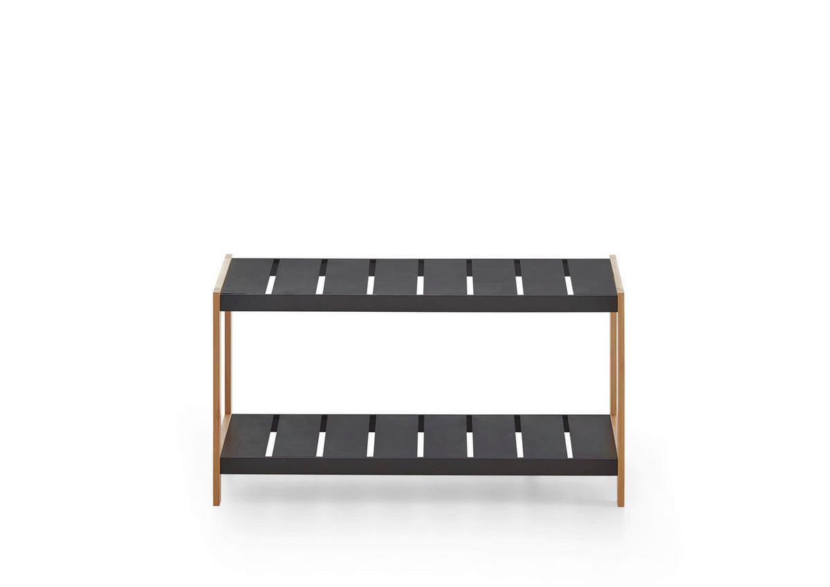 Schuhregal Schwarz B: 70 cm - Eichefarben/Schwarz, Design, Holzwerkstoff (70/36/26cm) - MID.YOU