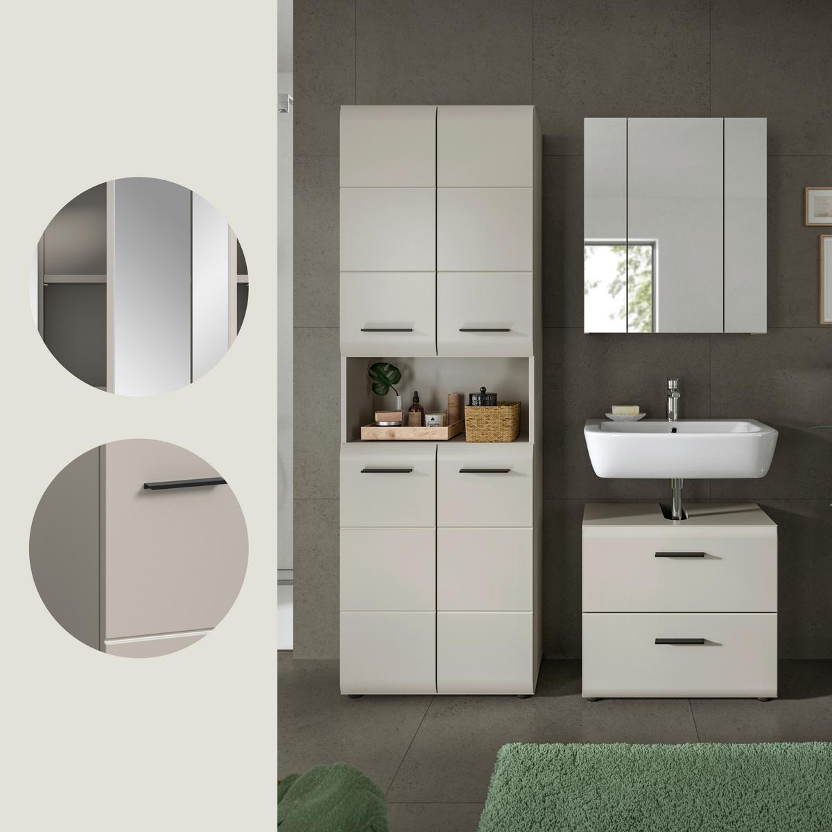 Badezimmer Ice Kaschmir B: 120cm - Kaschmir/Schwarz, Trend, Glas/Holzwerkstoff (120cm) - MID.YOU
