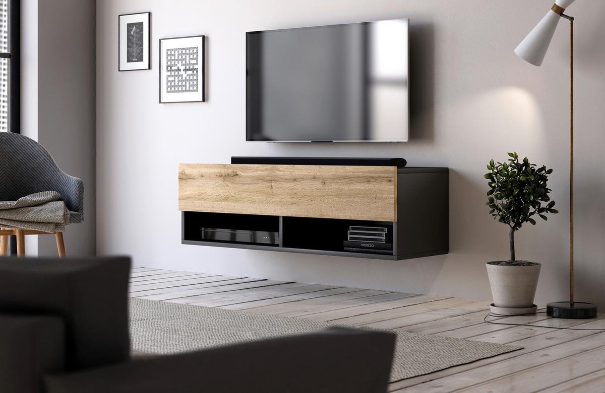 Lowboard Derby 100 - Eiche Wotan/Schwarz, Design, Holzwerkstoff (100/31,5/32,5cm) - Livetastic