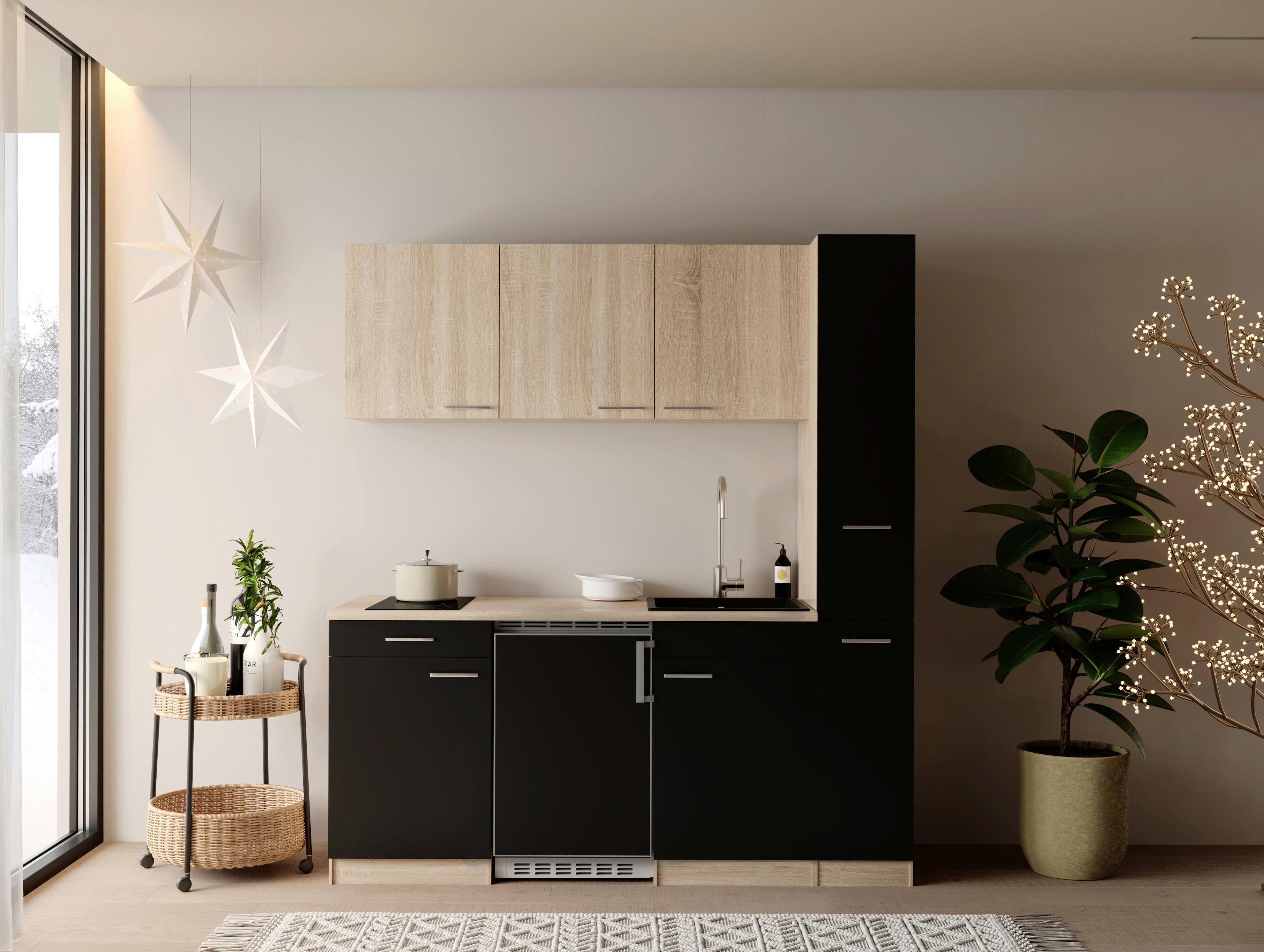 KÜCHENBLOCK Ingrid, Schwarz B: 180 cm - Eichefarben/Schwarz, Design, Holzwerkstoff (180cm) - Respekta