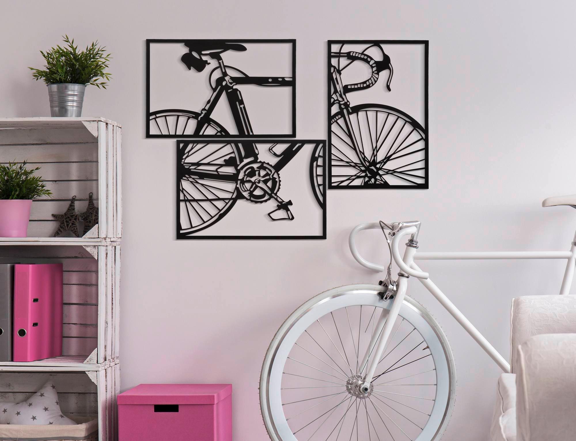 Wanddeko Bike Set 3 Pcs Schwarz, Weiß B: 40 Cm - Schwarz/Weiß, Basics, Metall (40/60/1.30cm)