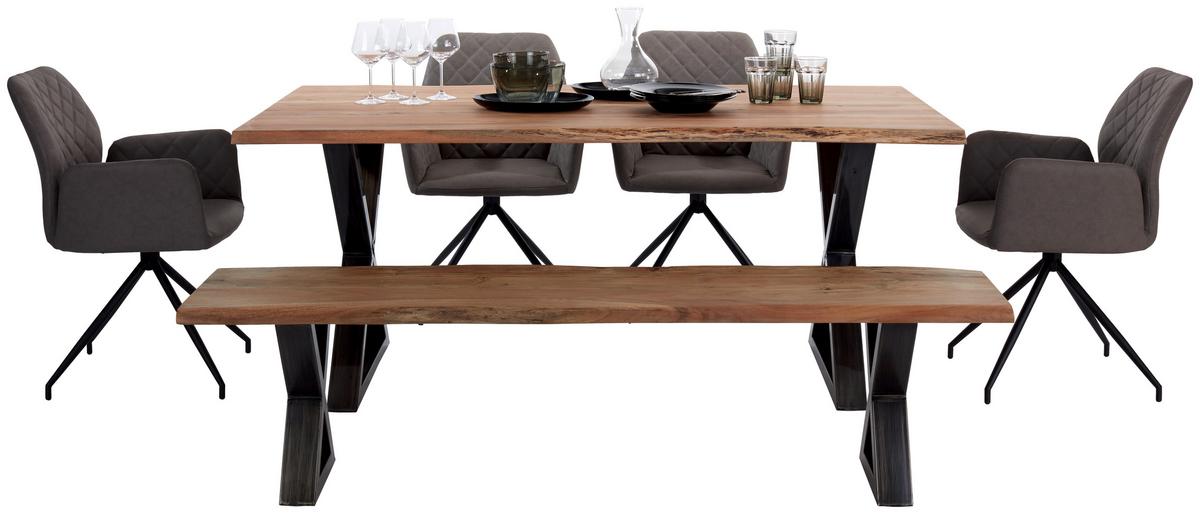 Esstisch mit Massivholz-Platte Calabria 180x100 cm Akazie - Schwarz/Akaziefarben, MODERN, Holz/Metall (180/78/100cm)