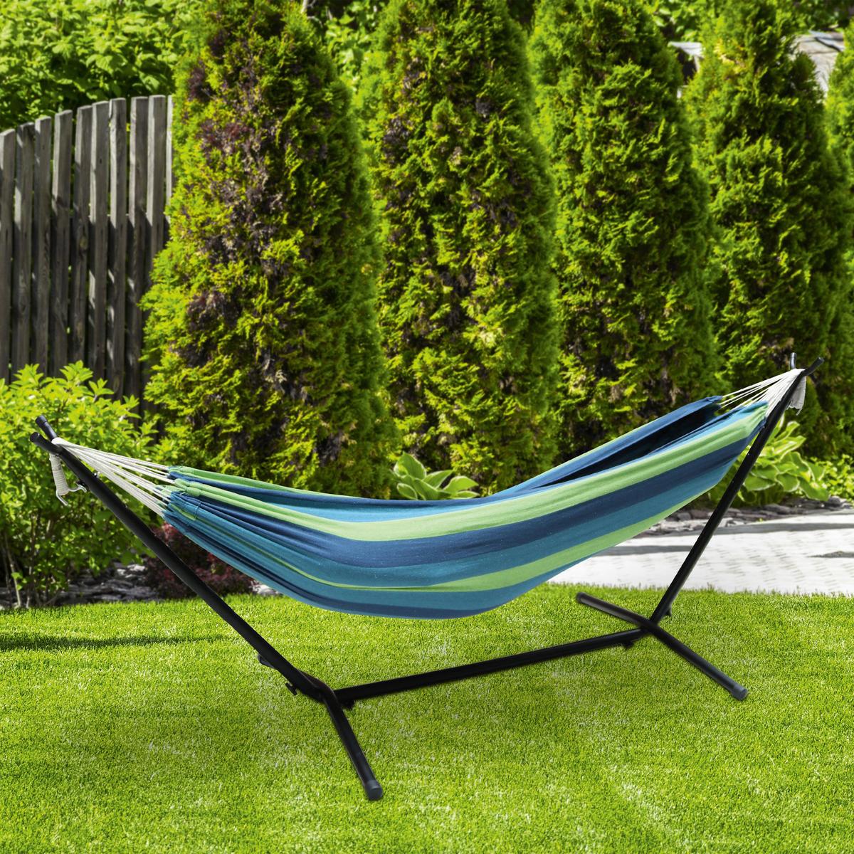 Hängematte mit Gestell Multicolor - Multicolor/Schwarz, Basics, Textil/Metall (270/120/115cm)