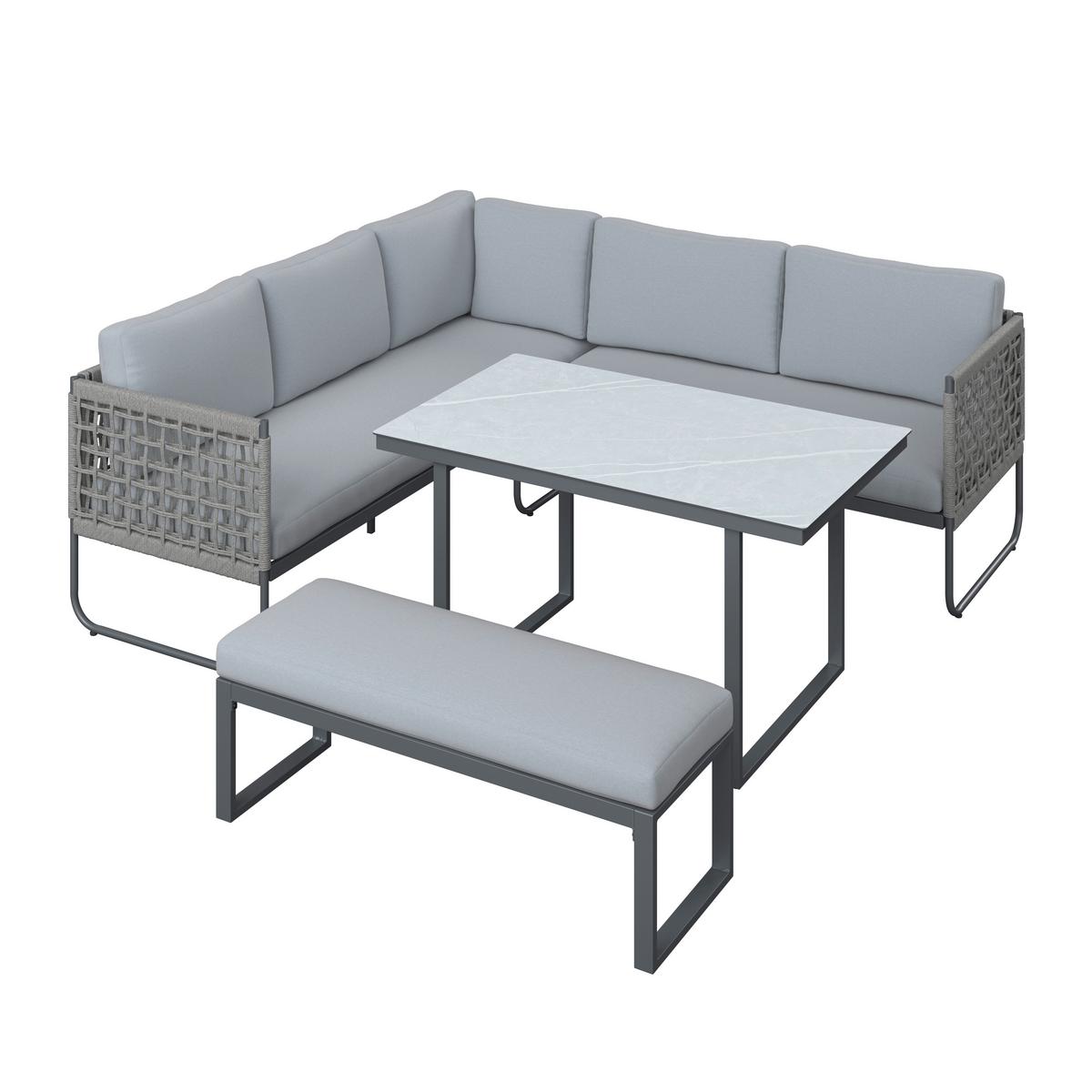 Loungegarnitur Perth - Anthrazit/Grau, MODERN, Glas/Textil (196/218,5cm) - Beldano