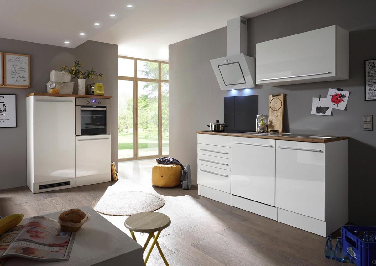 Küchenzeile Premium mit Geräte B: 290 cm Weiß/Eiche Dekor - Wildeiche/Eichefarben, Basics, Holzwerkstoff (290cm) - Respekta