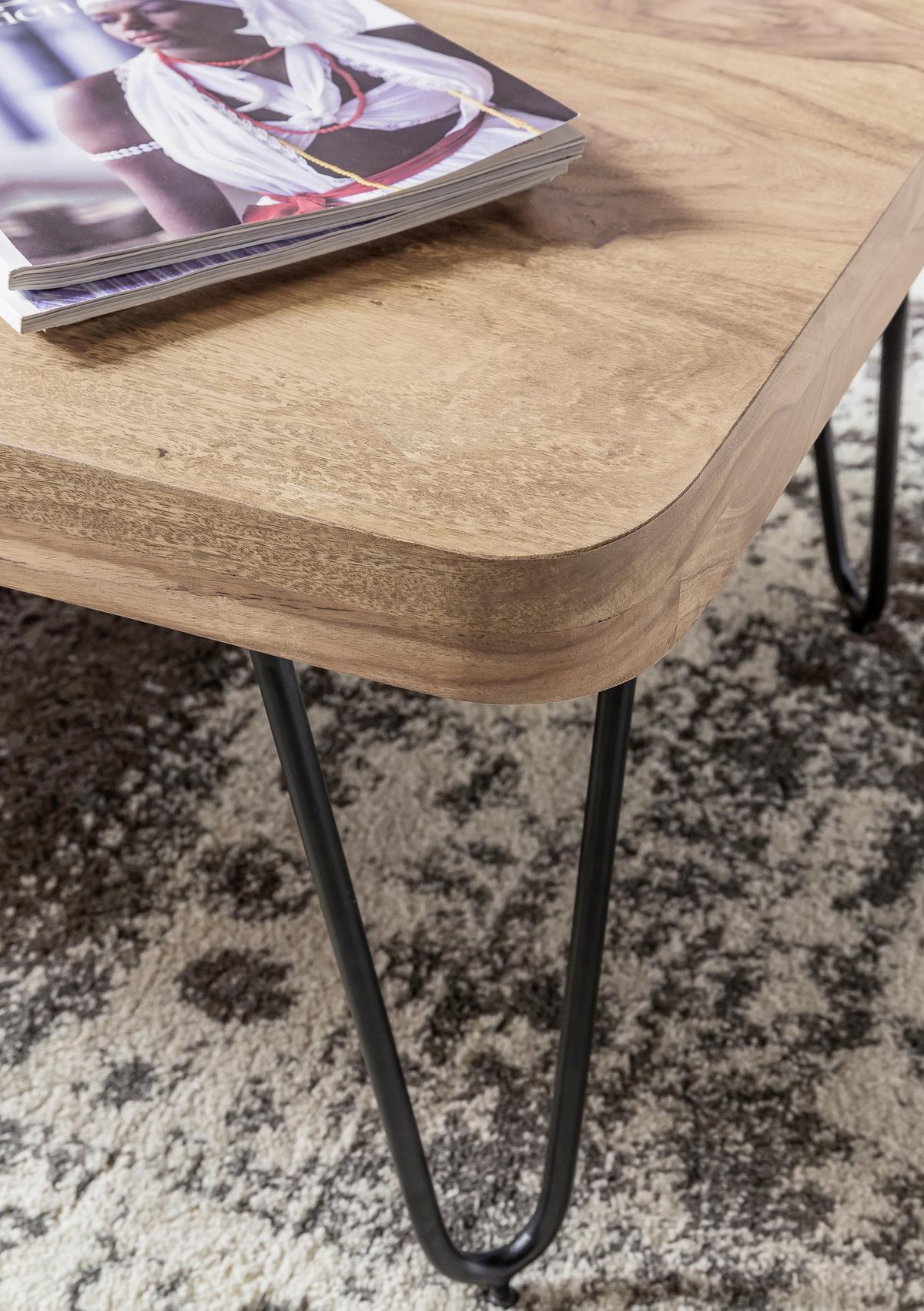 Konferenčný stolík Bagli masív - čierna/farba akácie, Design, kov/drevo (115/60/40cm) - MID.YOU